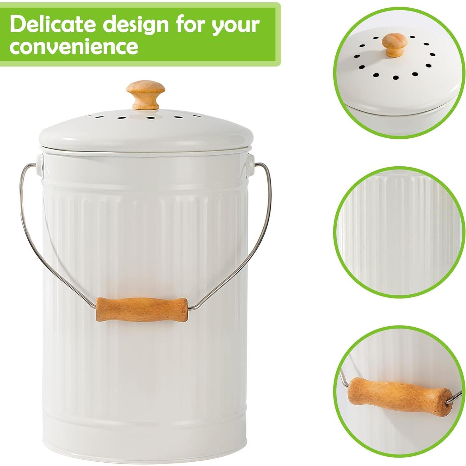 Cubo de Compostaje TreaHome 6.43L Blanco a Prueba de Óxido