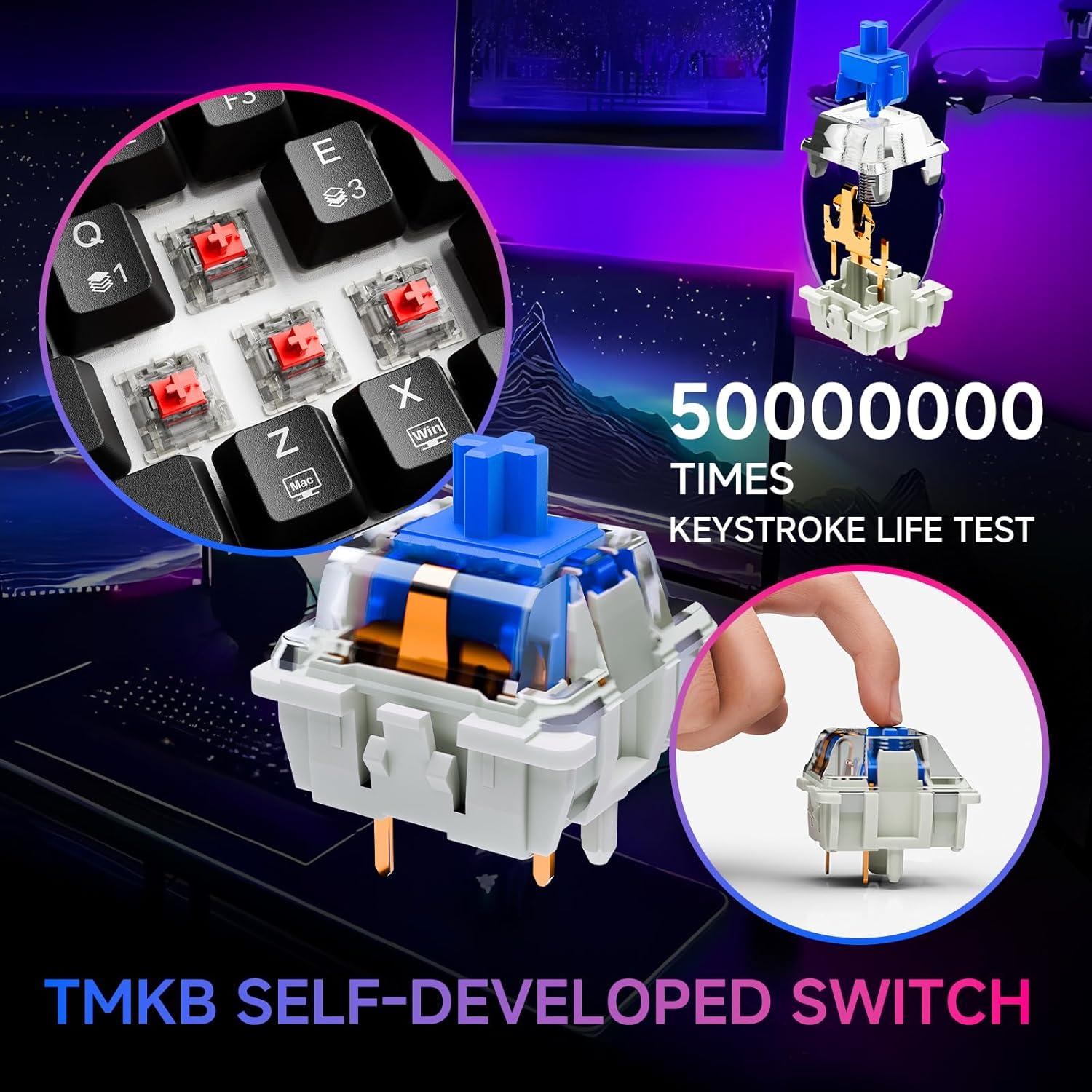 Teclado Mecánico Inalámbrico TMKB T63 60% RGB Azul Clicky