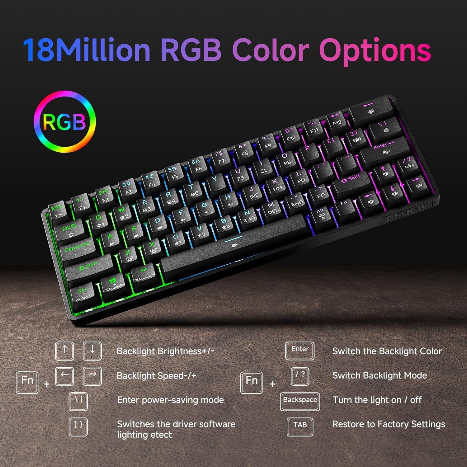 Teclado Mecánico Inalámbrico TMKB T63 60% RGB Azul Clicky