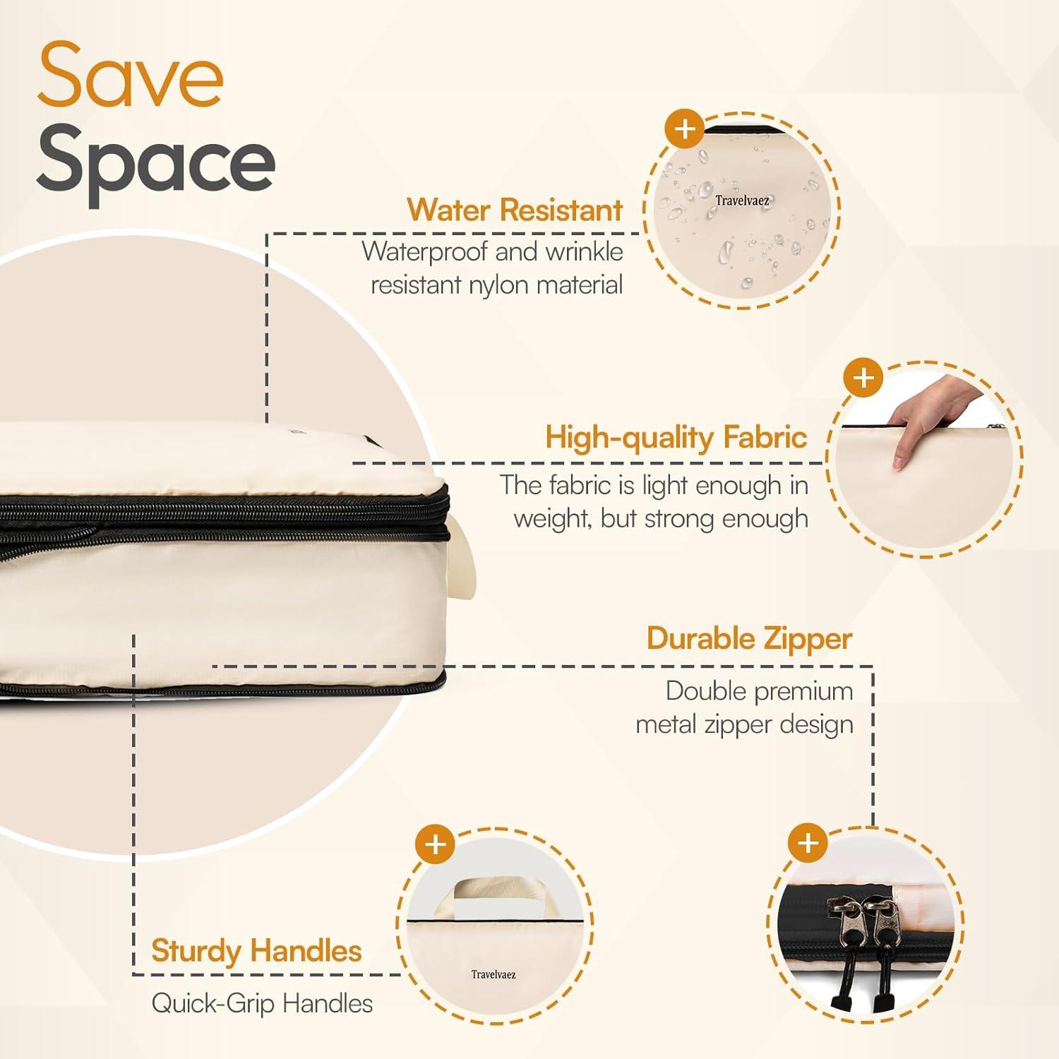 Set de 6 Cubos de Compresión Travelvaez Beige para Viaje