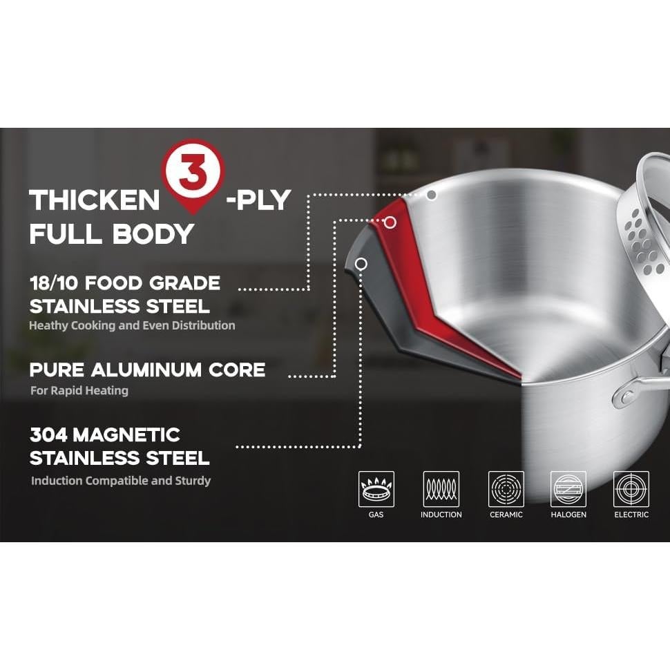 Cacerola de Acero Inoxidable Buttermelt 1.5L con Tapa de Vidrio