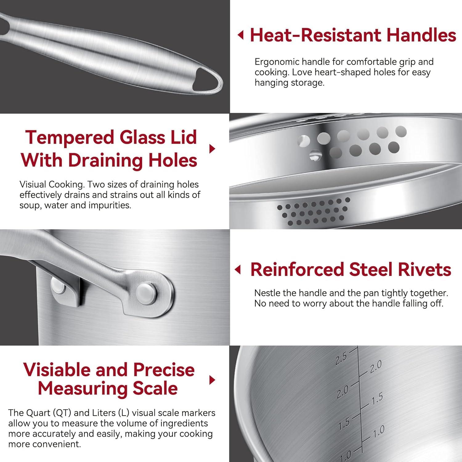 Cacerola de Acero Inoxidable Buttermelt 1.5L con Tapa de Vidrio