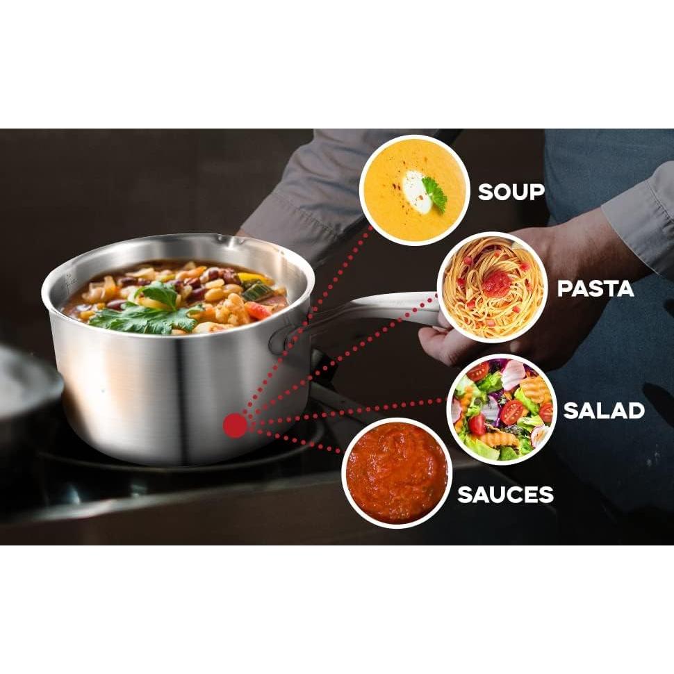 Cacerola de Acero Inoxidable Buttermelt 1.5L con Tapa de Vidrio