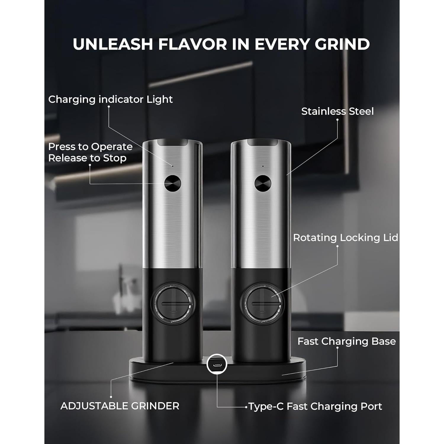 Juego de Molinillos Eléctricos de Sal y Pimienta ZK - USB-C