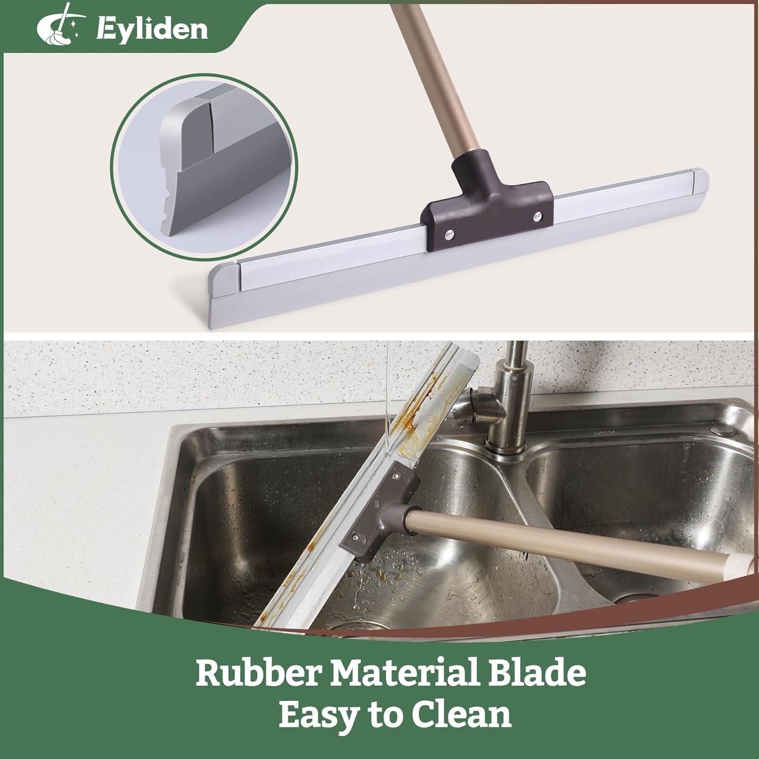 Eyliden 17" Rubber Floor Squeegee - Quick Water & Foam Removal, Dual-Action Push & Scrape Heavy-Duty Scrubber Broom with Telescopic Handle, for Bathroom Shower Kitchen Floors Glass Pool