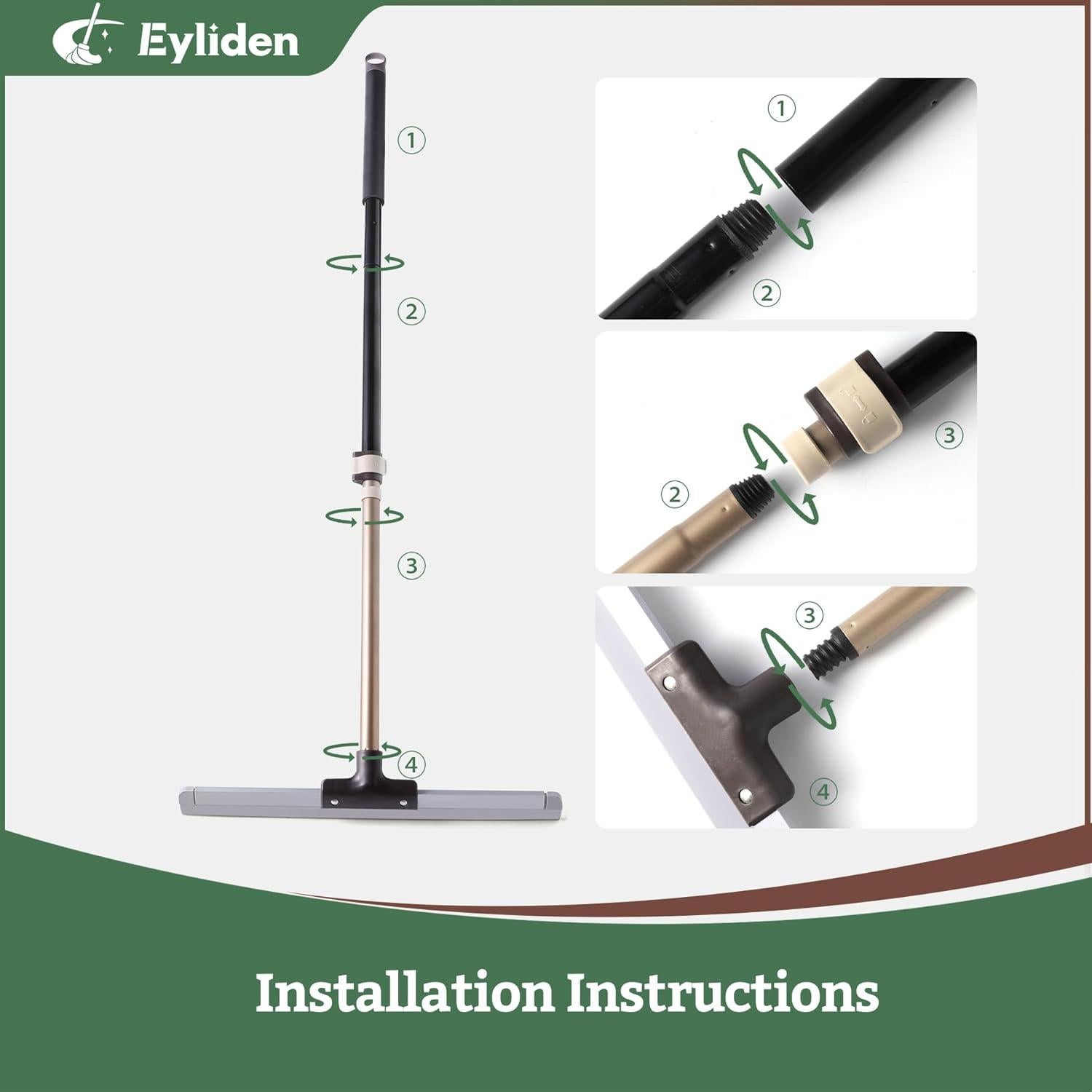 Eyliden 17" Rubber Floor Squeegee - Quick Water & Foam Removal, Dual-Action Push & Scrape Heavy-Duty Scrubber Broom with Telescopic Handle, for Bathroom Shower Kitchen Floors Glass Pool