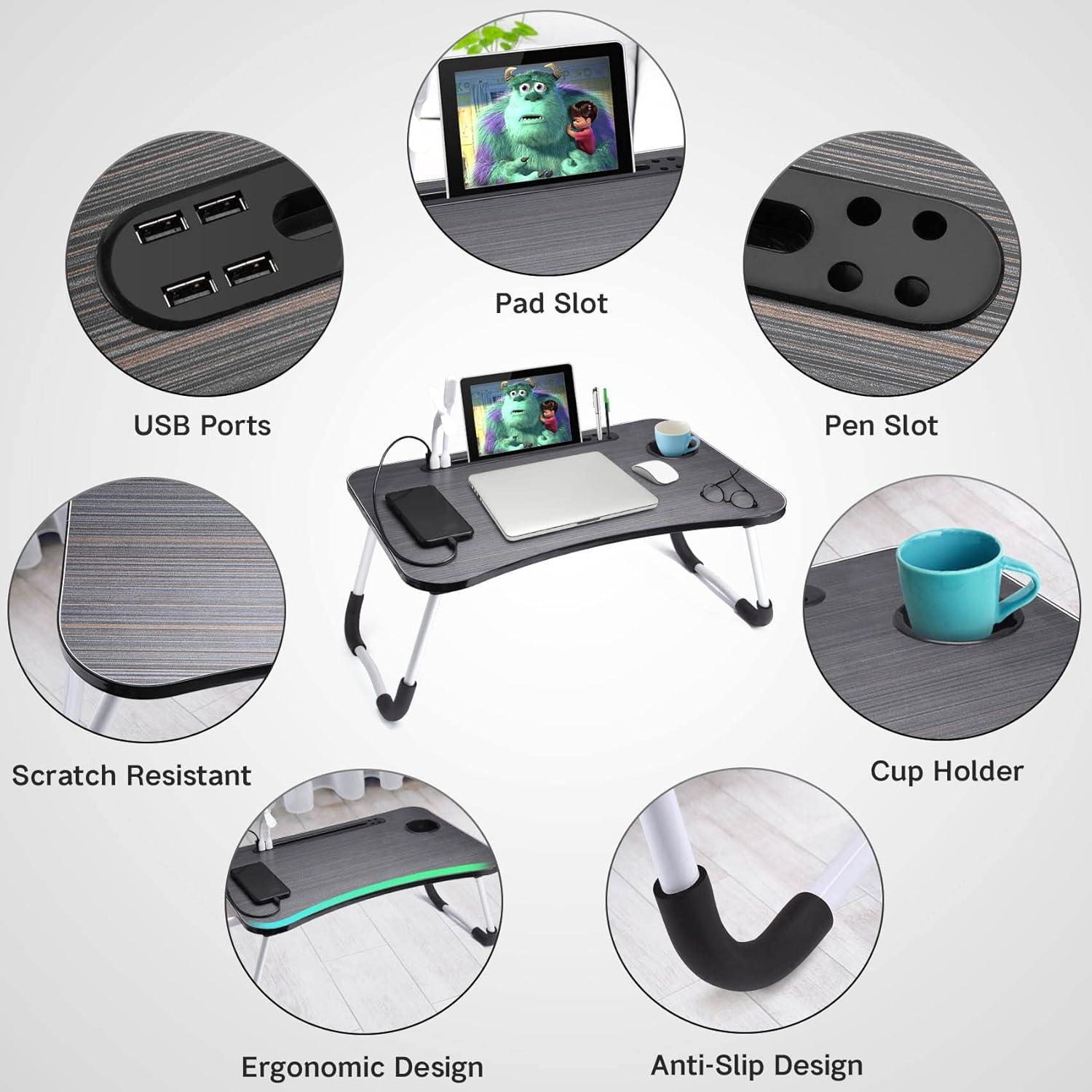 Mesa de Laptop Plegable Slendor Negra con USB y Ventilador