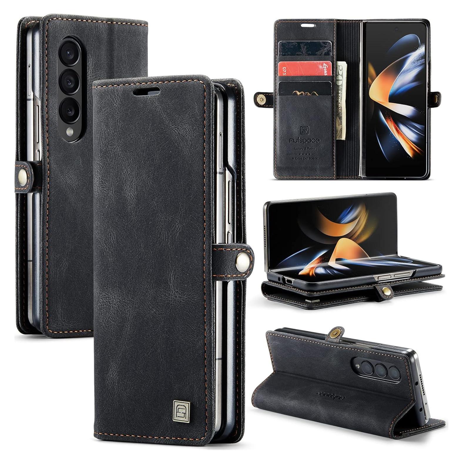 Funda EYZUTAK para Samsung Galaxy Z Fold 4 - Cuero Negro con RFID