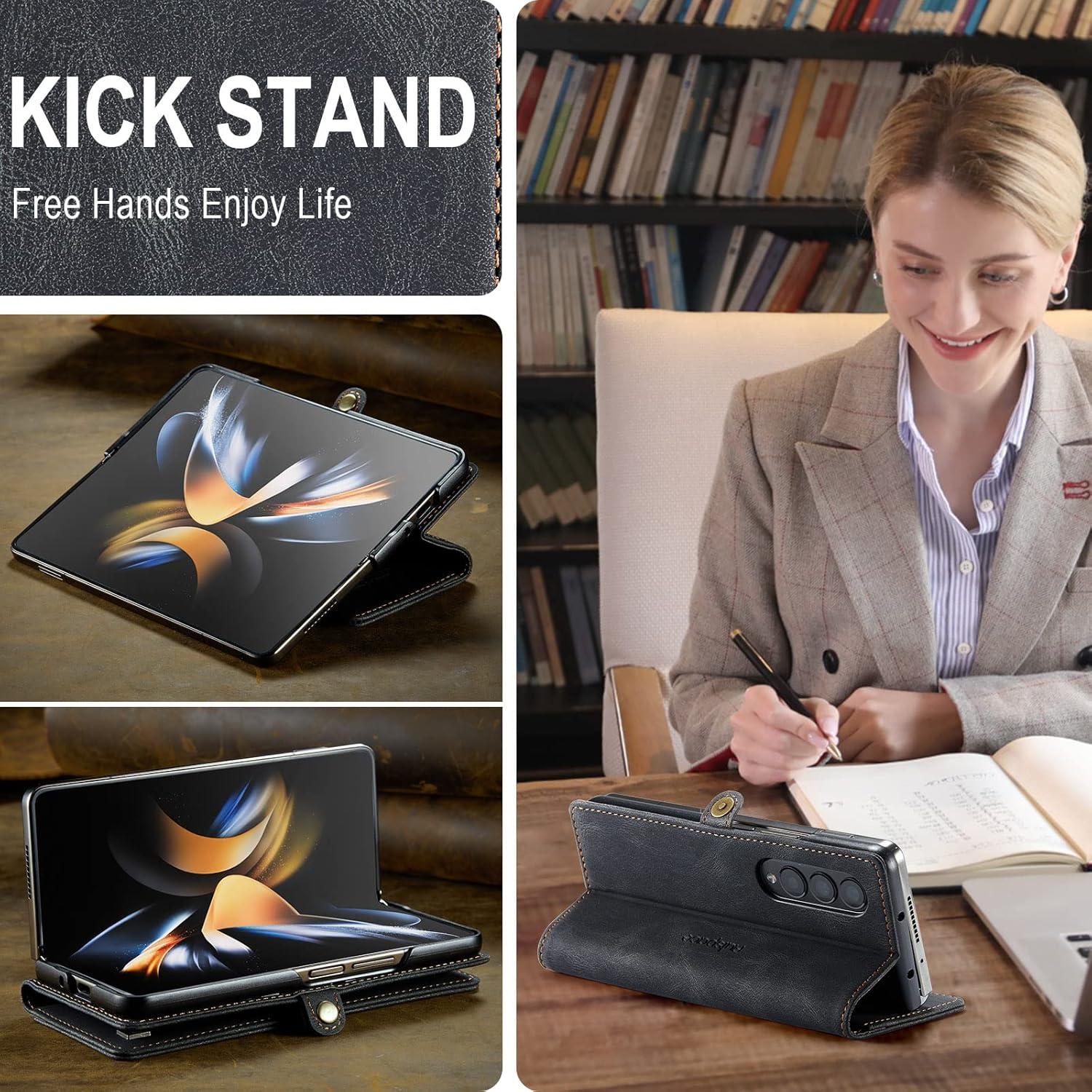 Funda EYZUTAK para Samsung Galaxy Z Fold 4 - Cuero Negro con RFID