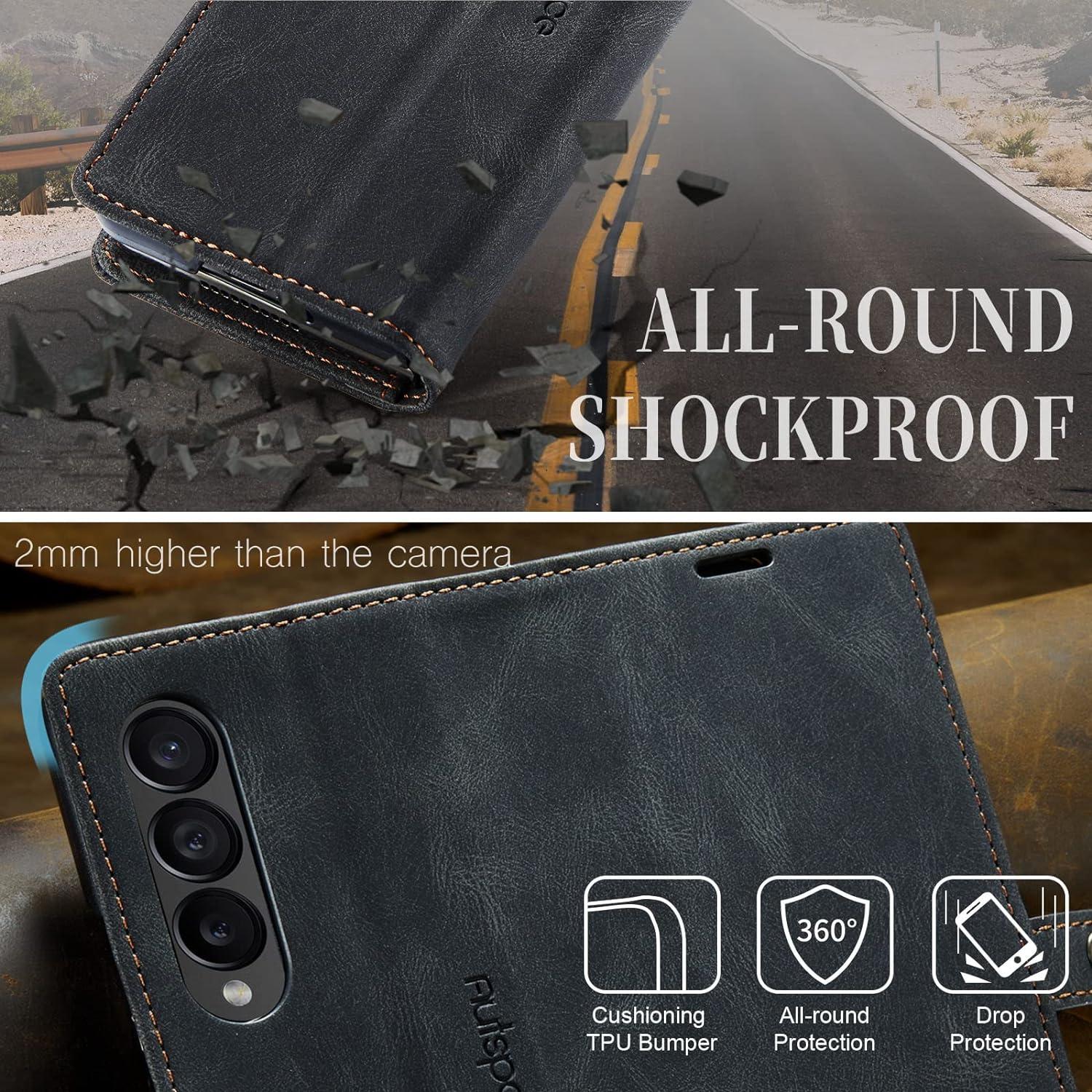 Funda EYZUTAK para Samsung Galaxy Z Fold 4 - Cuero Negro con RFID