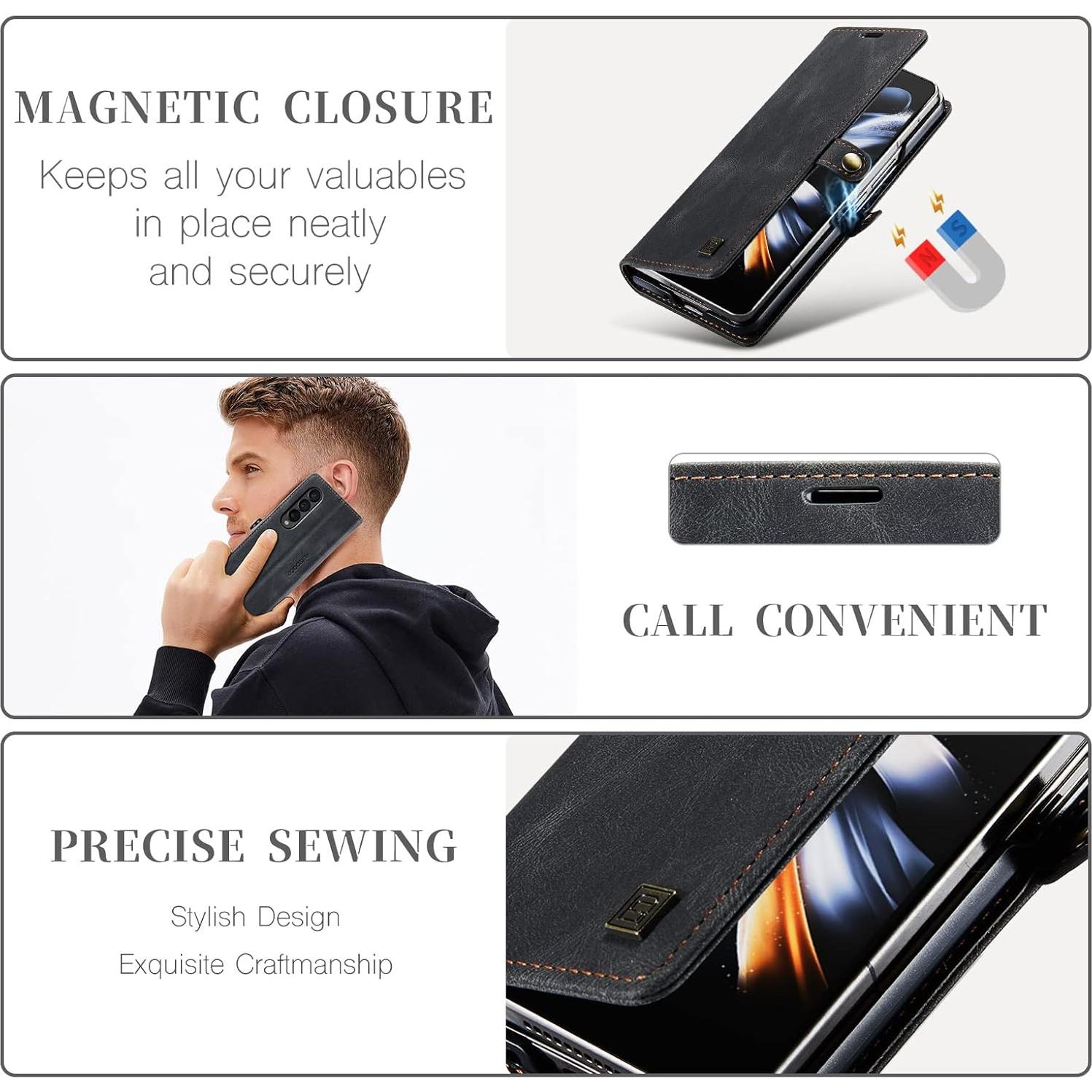 Funda EYZUTAK para Samsung Galaxy Z Fold 4 - Cuero Negro con RFID