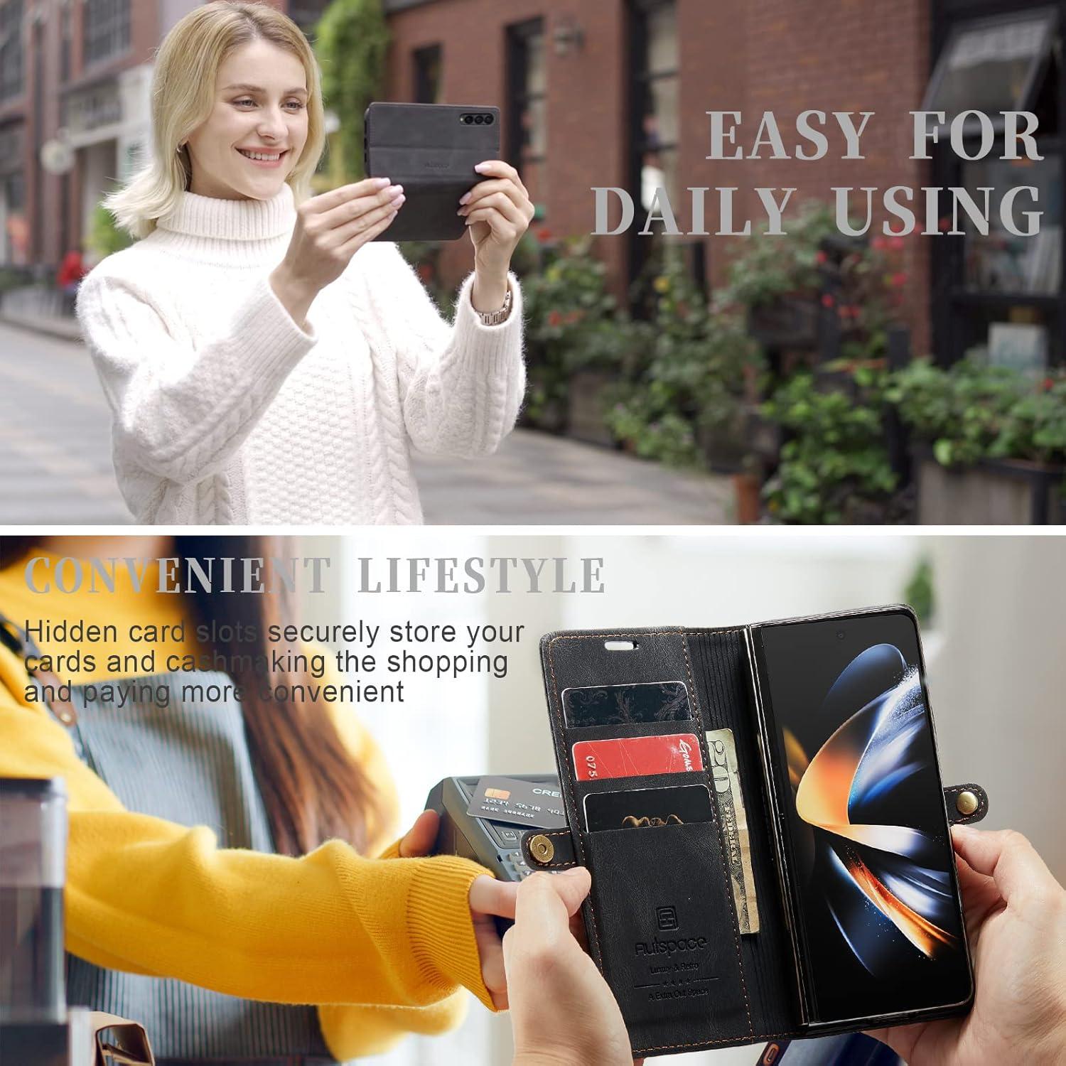 Funda EYZUTAK para Samsung Galaxy Z Fold 4 - Cuero Negro con RFID