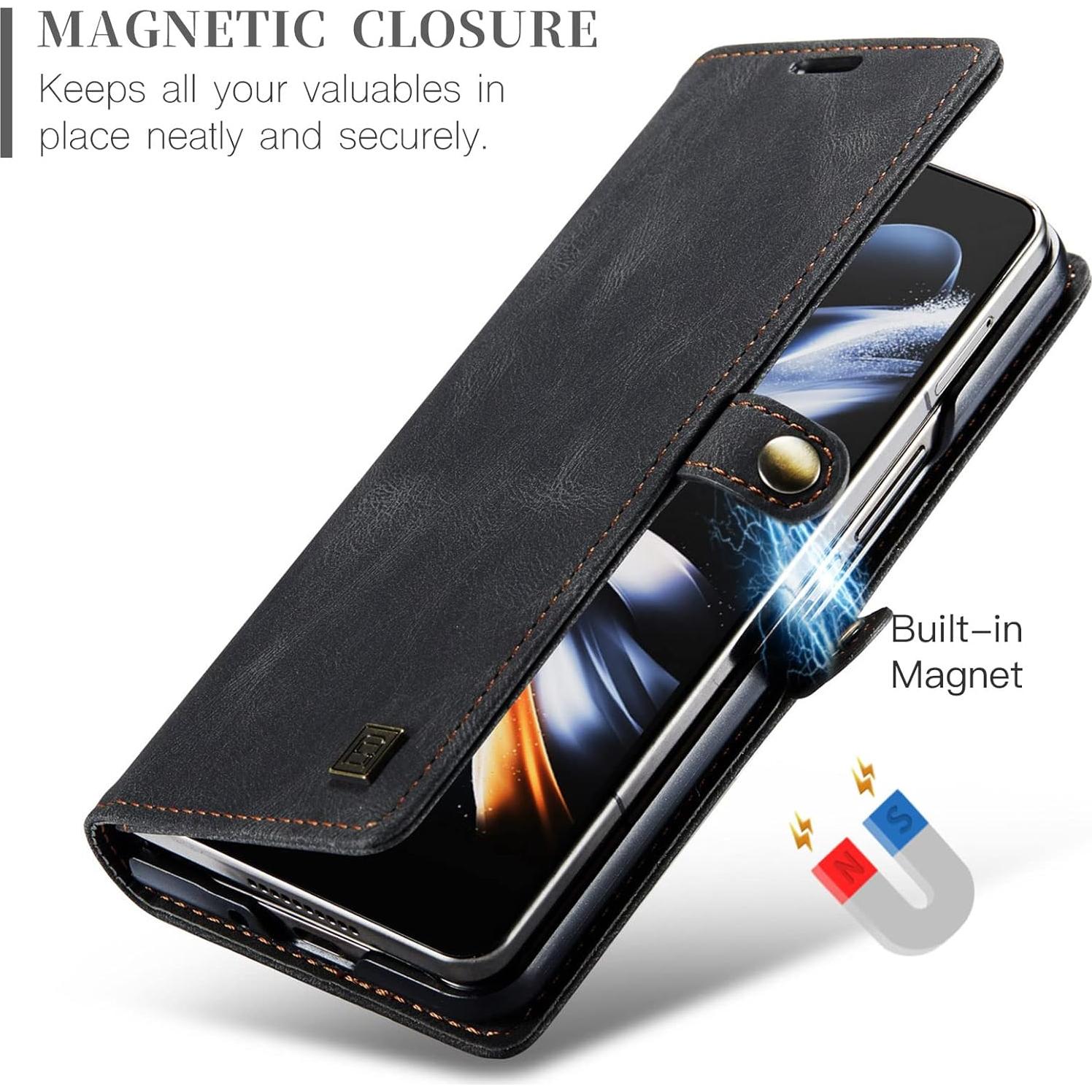 Funda EYZUTAK para Samsung Galaxy Z Fold 4 - Cuero Negro con RFID