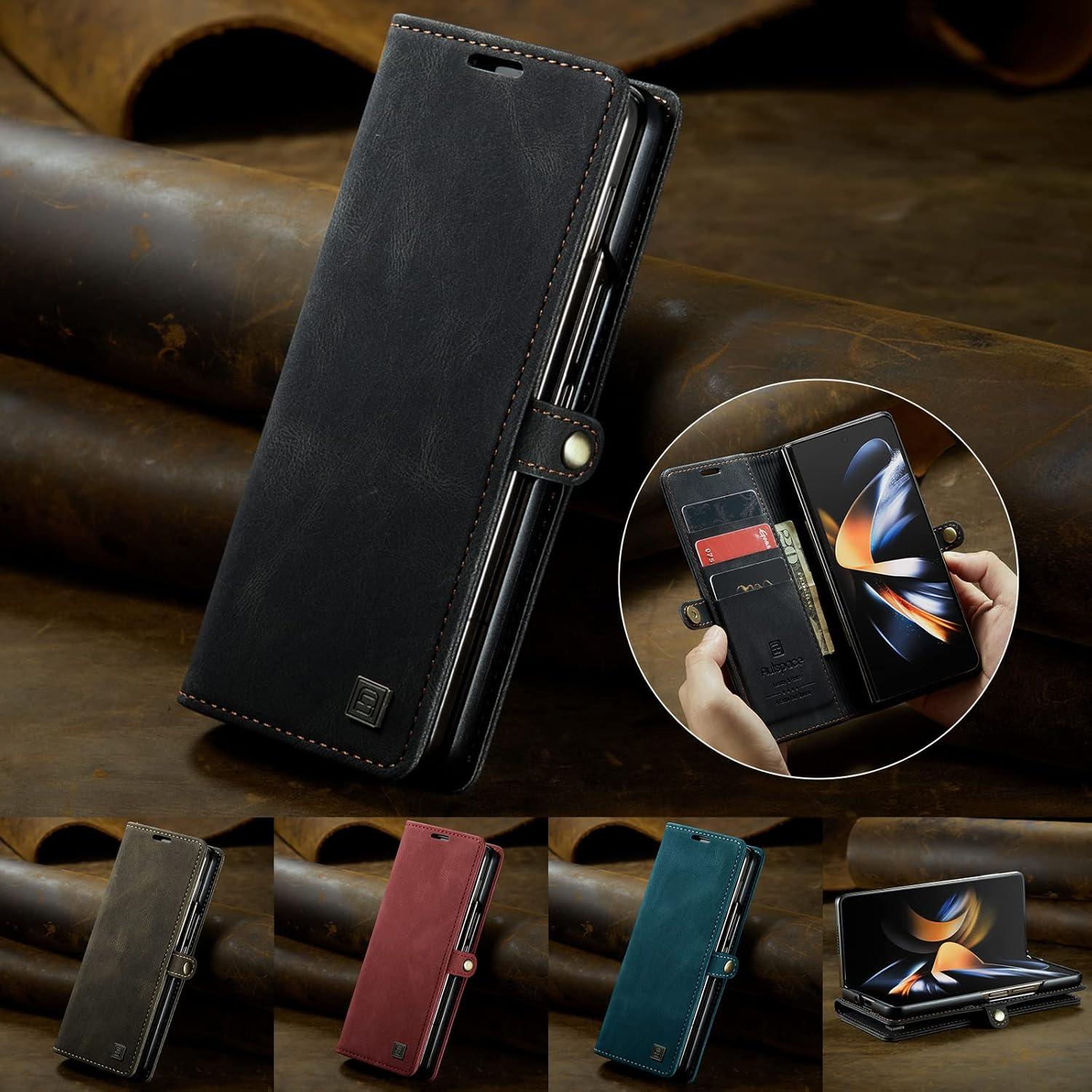 Funda EYZUTAK para Samsung Galaxy Z Fold 4 - Cuero Negro con RFID