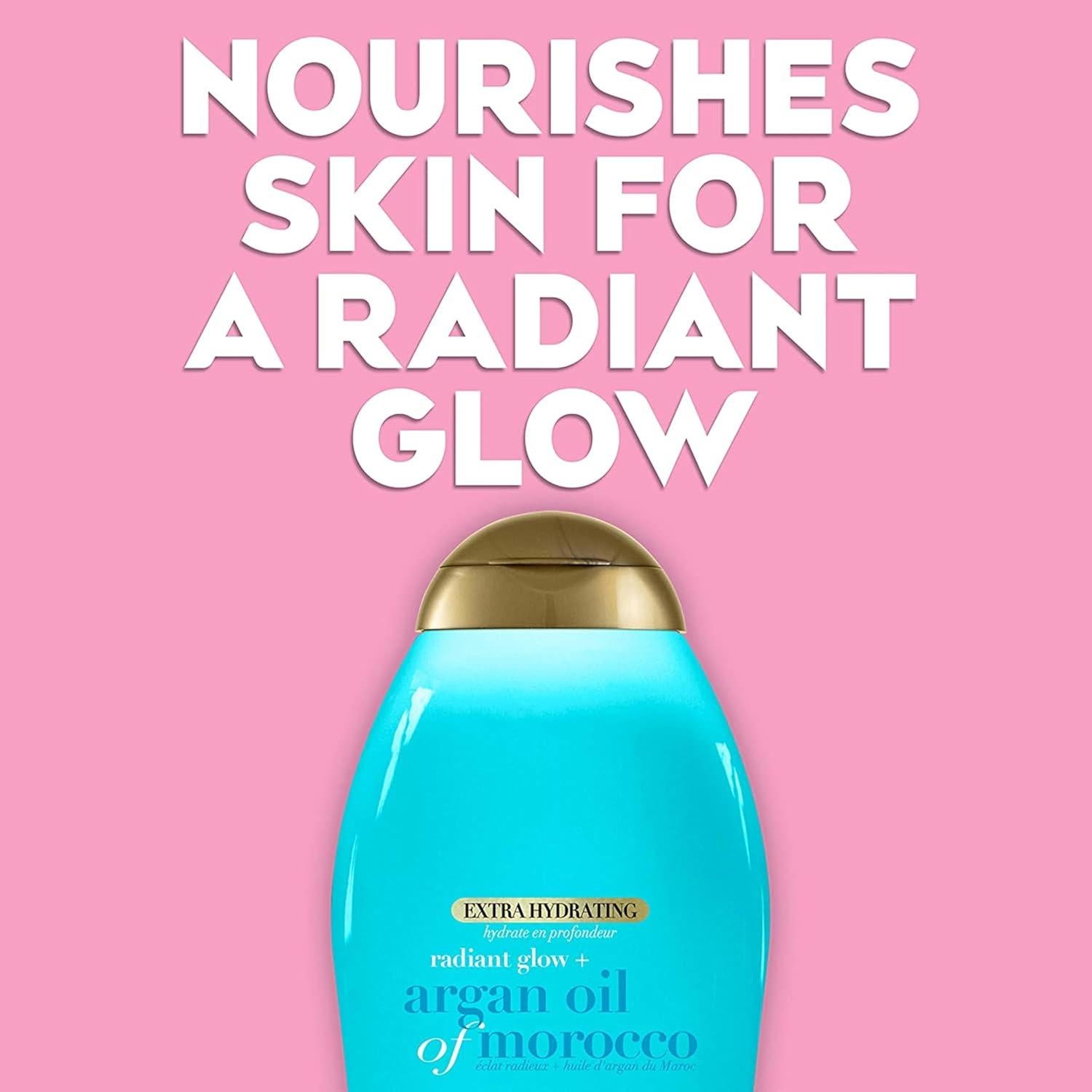 OGX Radiant Glow + Argan Oil of Morocco Extra Hydrating Body Lotion for Dry Skin, Nourishing Creamy Body & Hand Cream for Silky Soft Skin, Paraben-Free, Sulfated-Surfactants Free, 19.5 Ounce