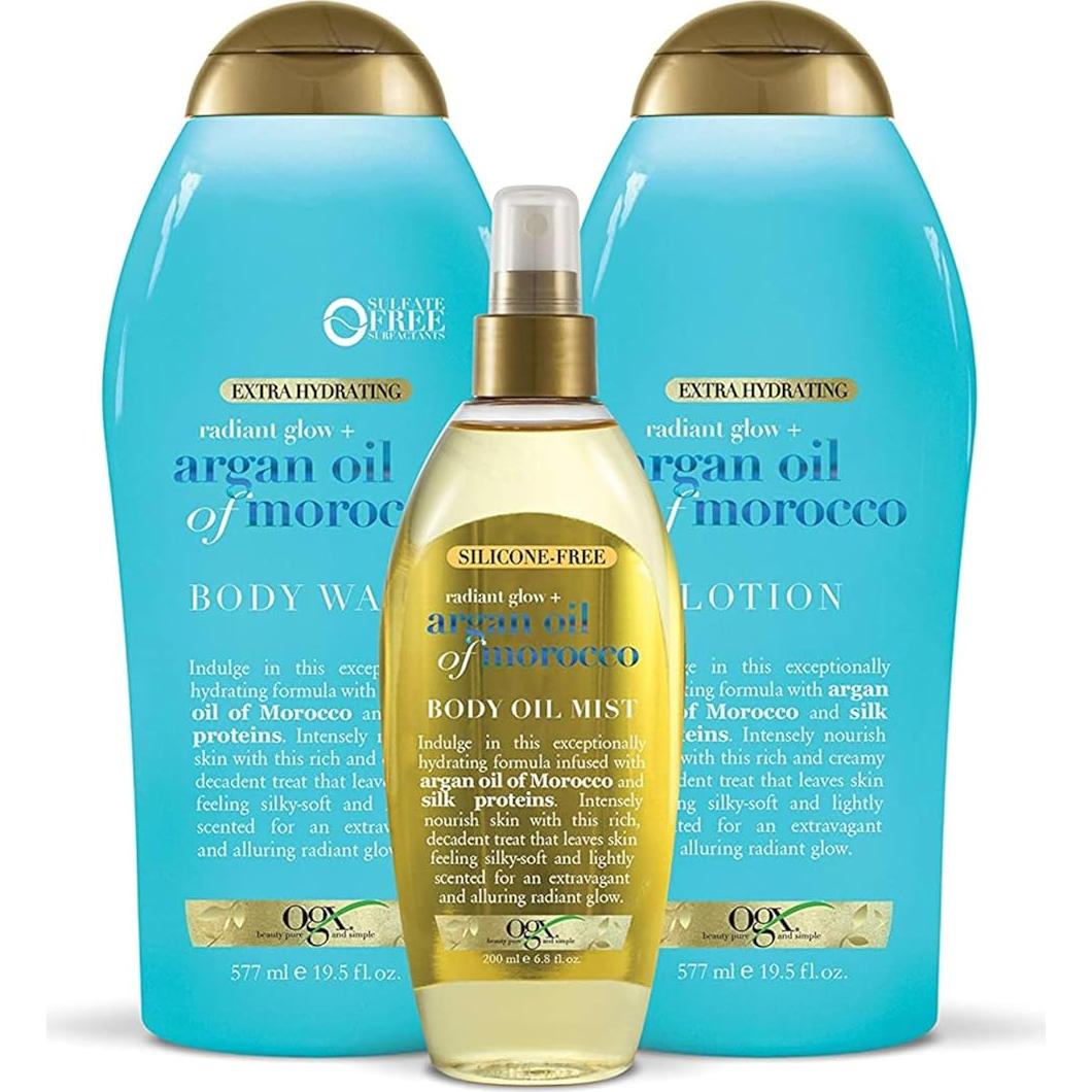 OGX Radiant Glow + Argan Oil of Morocco Extra Hydrating Body Lotion for Dry Skin, Nourishing Creamy Body & Hand Cream for Silky Soft Skin, Paraben-Free, Sulfated-Surfactants Free, 19.5 Ounce
