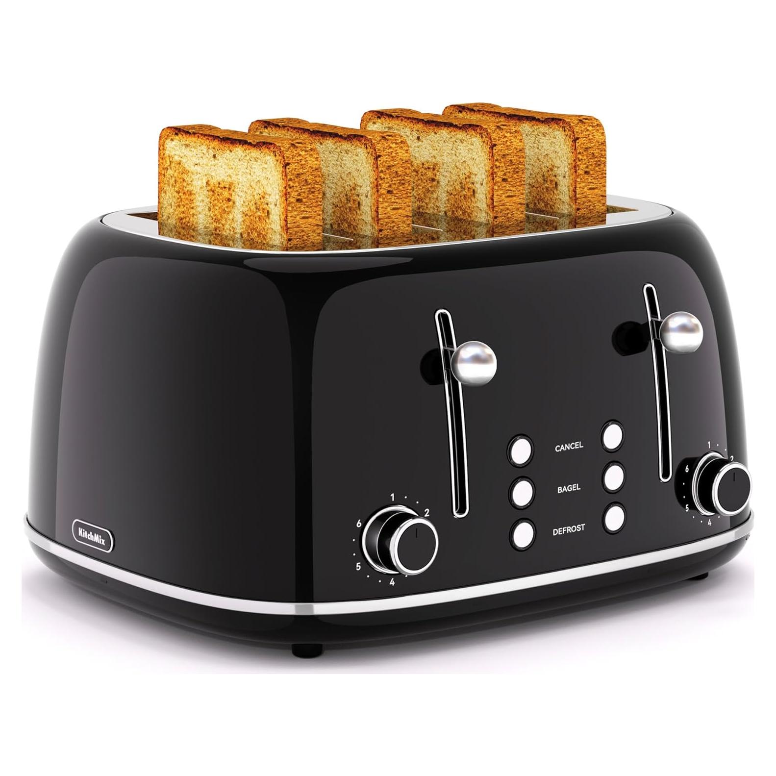 Tostadora Retro KITCHMIX 4 Rebanadas Acero Inoxidable Negro