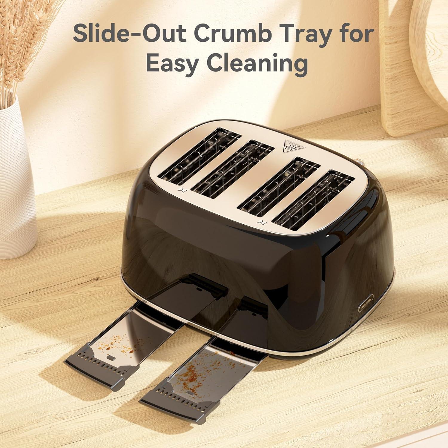 Tostadora Retro KITCHMIX 4 Rebanadas Acero Inoxidable Negro