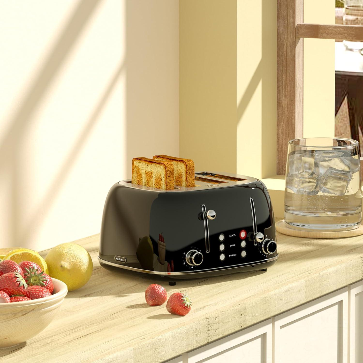 Tostadora Retro KITCHMIX 4 Rebanadas Acero Inoxidable Negro