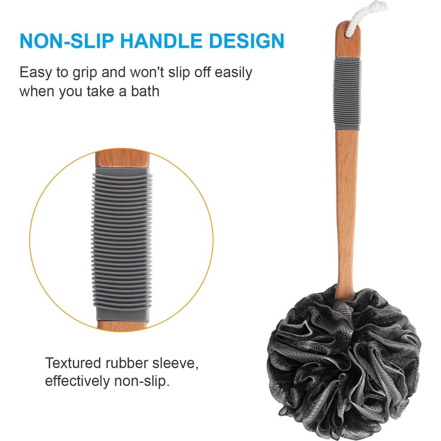 Esponja de Ducha AmazerBath con Mango de Madera 43 cm - Negra