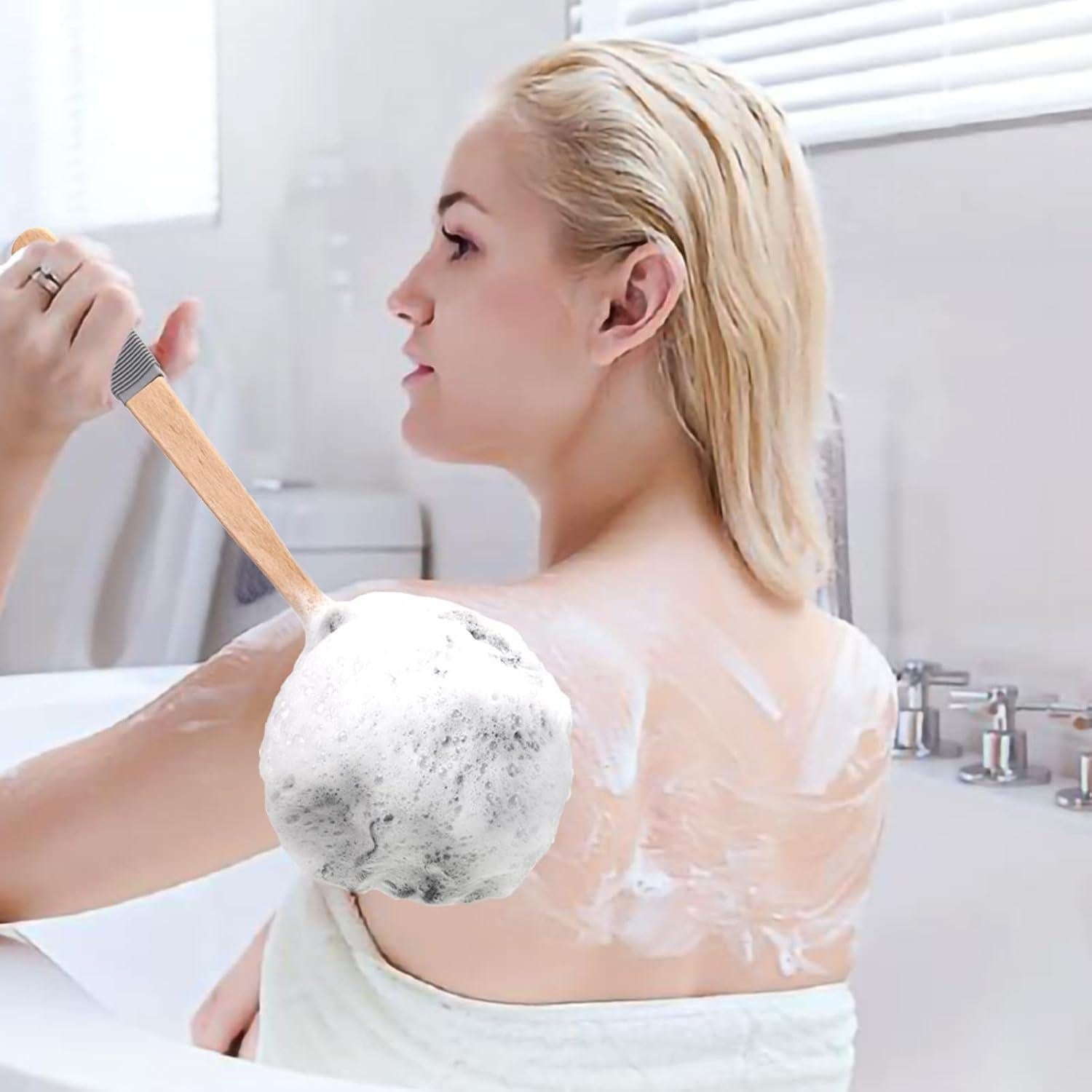 Esponja de Ducha AmazerBath con Mango de Madera 43 cm - Negra