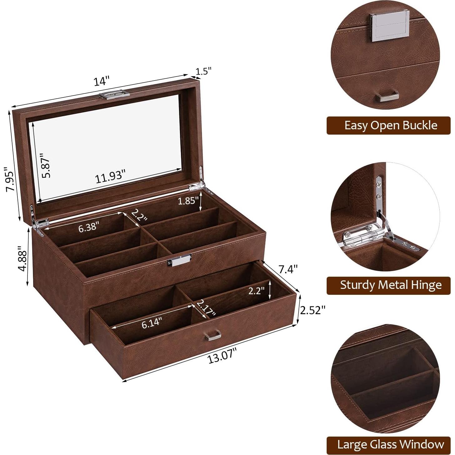 Organizador de Gafas BEWISHOME 12 Compartimentos Cuero Sintético