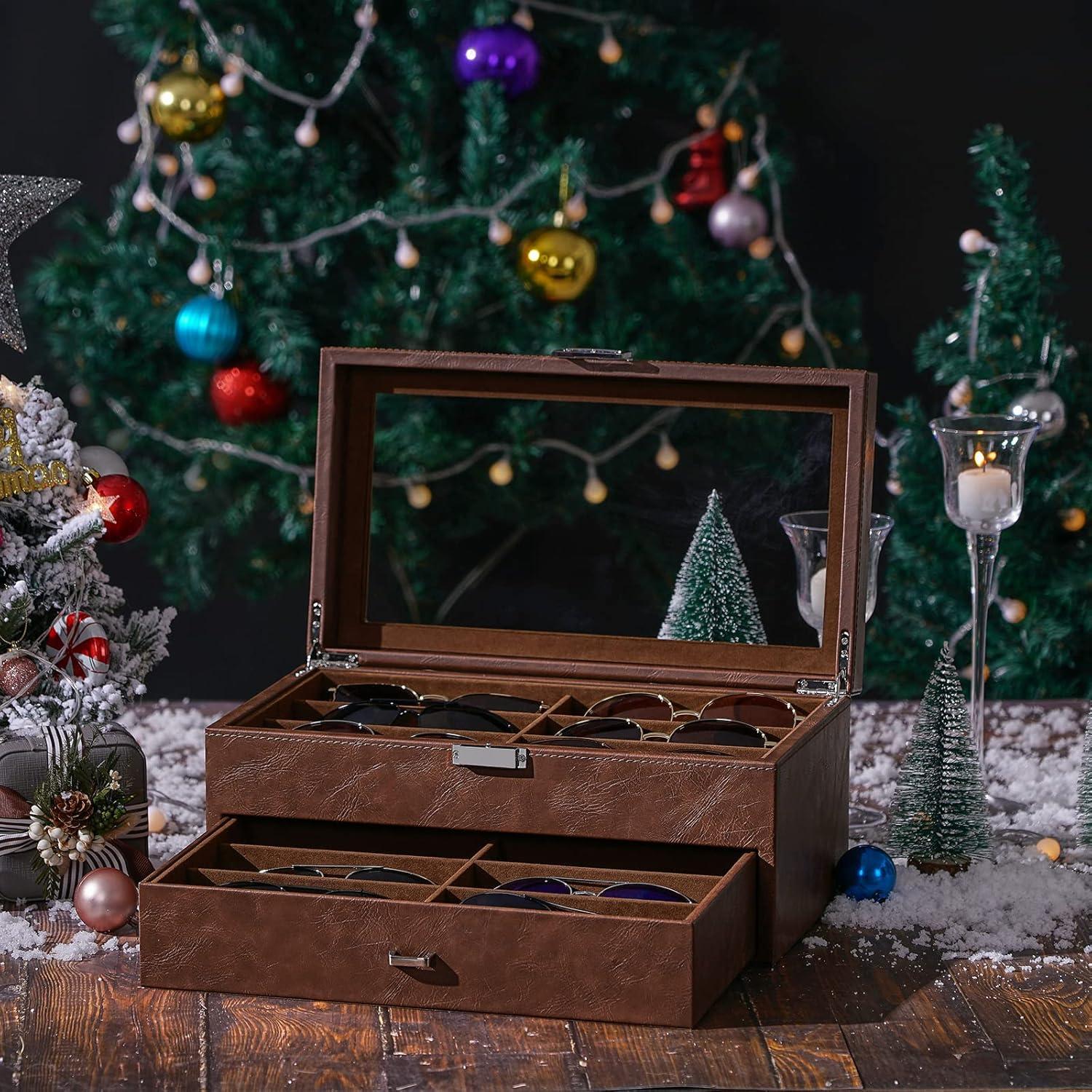 Organizador de Gafas BEWISHOME 12 Compartimentos Cuero Sintético