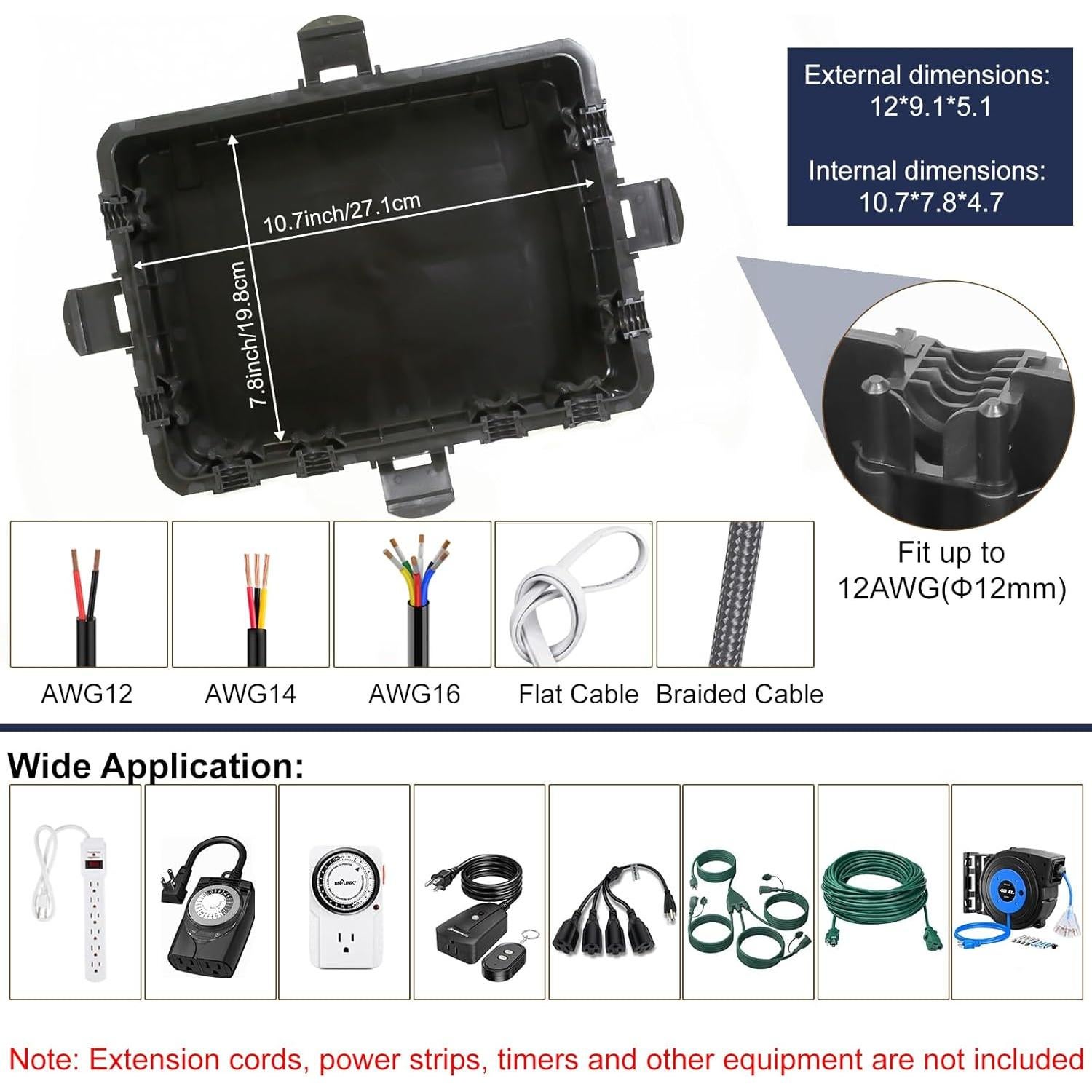 Caja Eléctrica Exterior Impermeable OUTDSPLY IP54 Negra 30.48x22.86cm