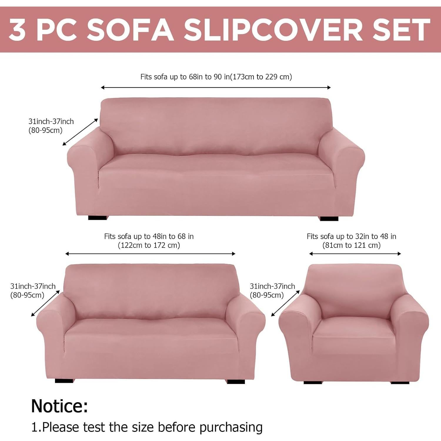 Juego de Fundas para Sofá Peryiter 3 Piezas Rosa Claro