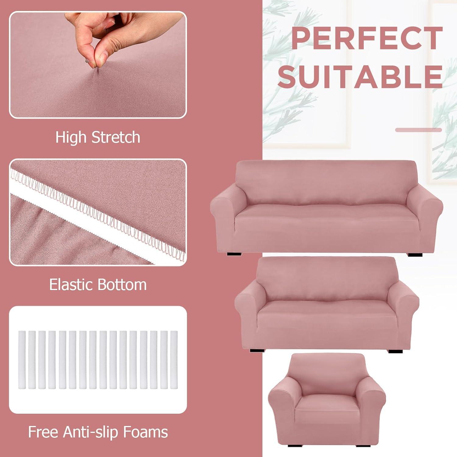 Juego de Fundas para Sofá Peryiter 3 Piezas Rosa Claro