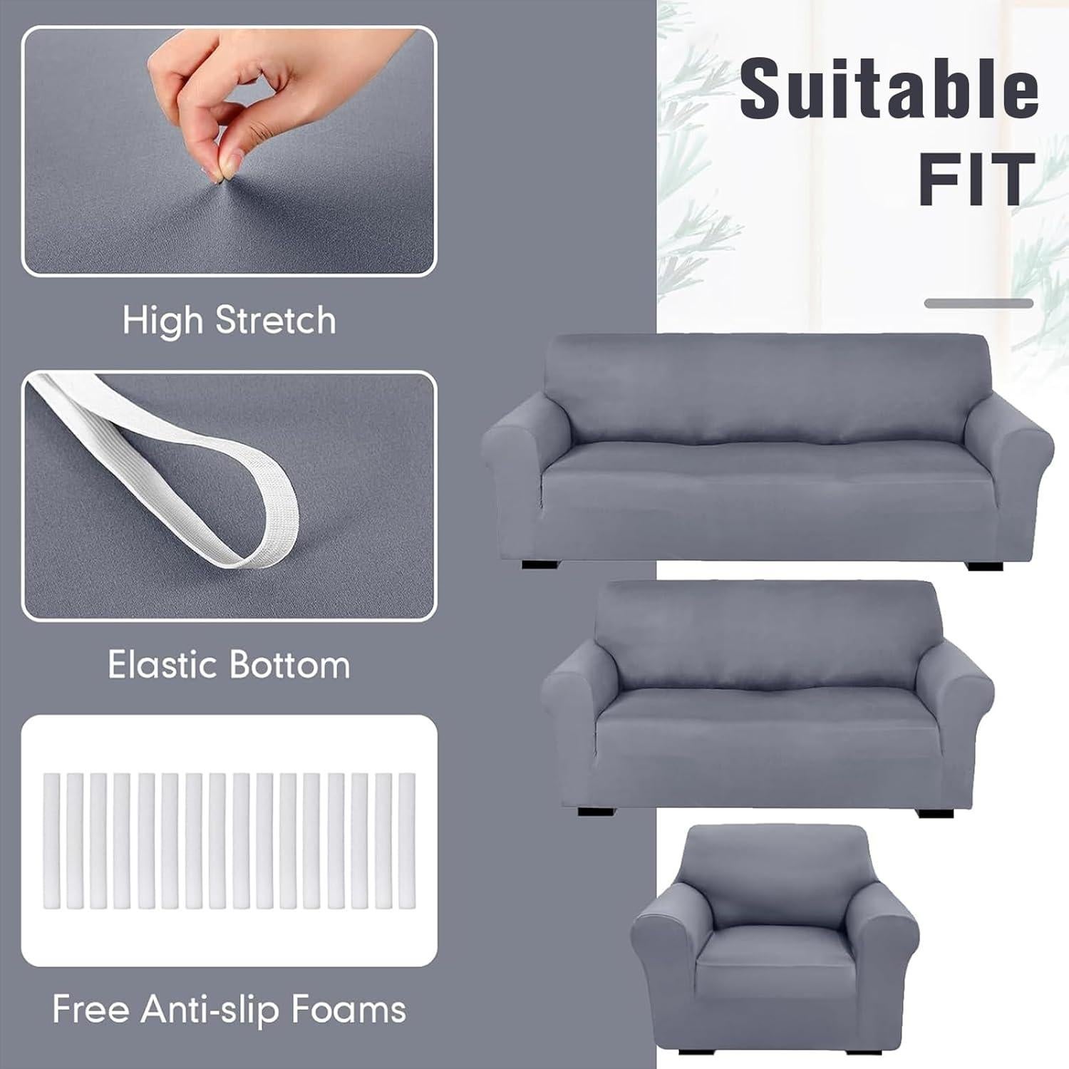 Juego de Fundas para Sofá Peryiter 3 Piezas Gris Claro