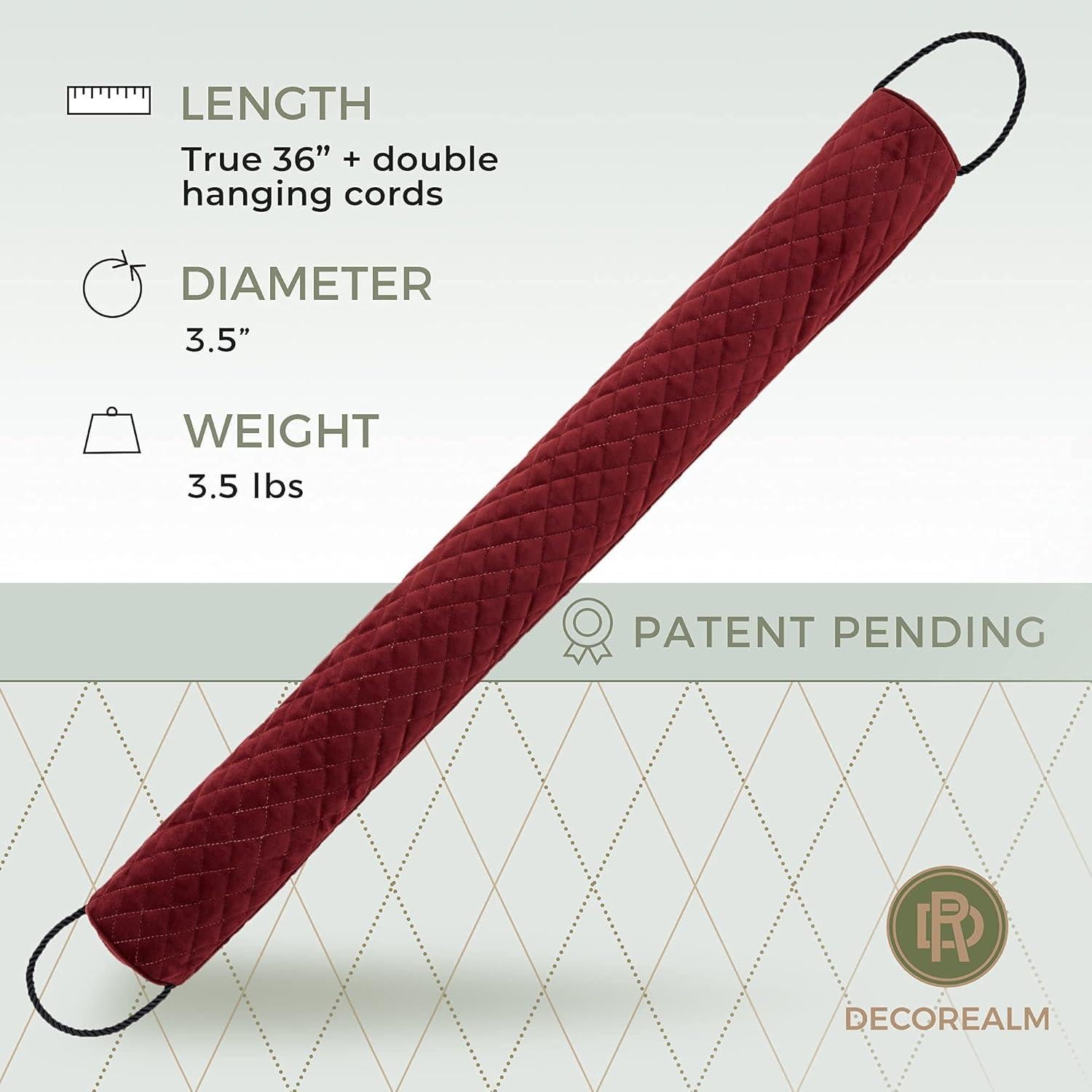 Detenedor de Corrientes de Aire DECOREALM 36" Terciopelo Rojo Burdeos