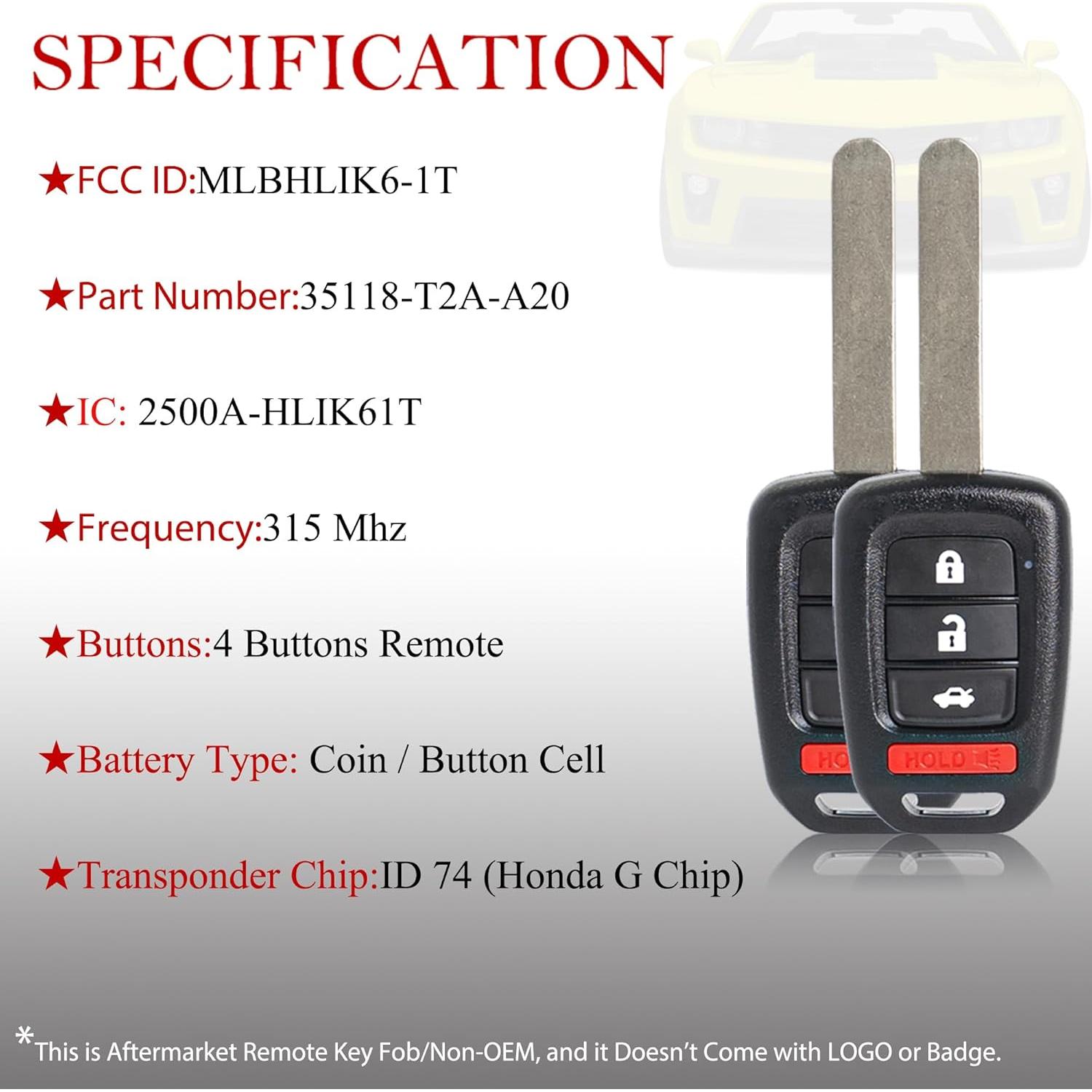 Control Remoto MechanMagic para Honda Accord y Civic 2013-2015