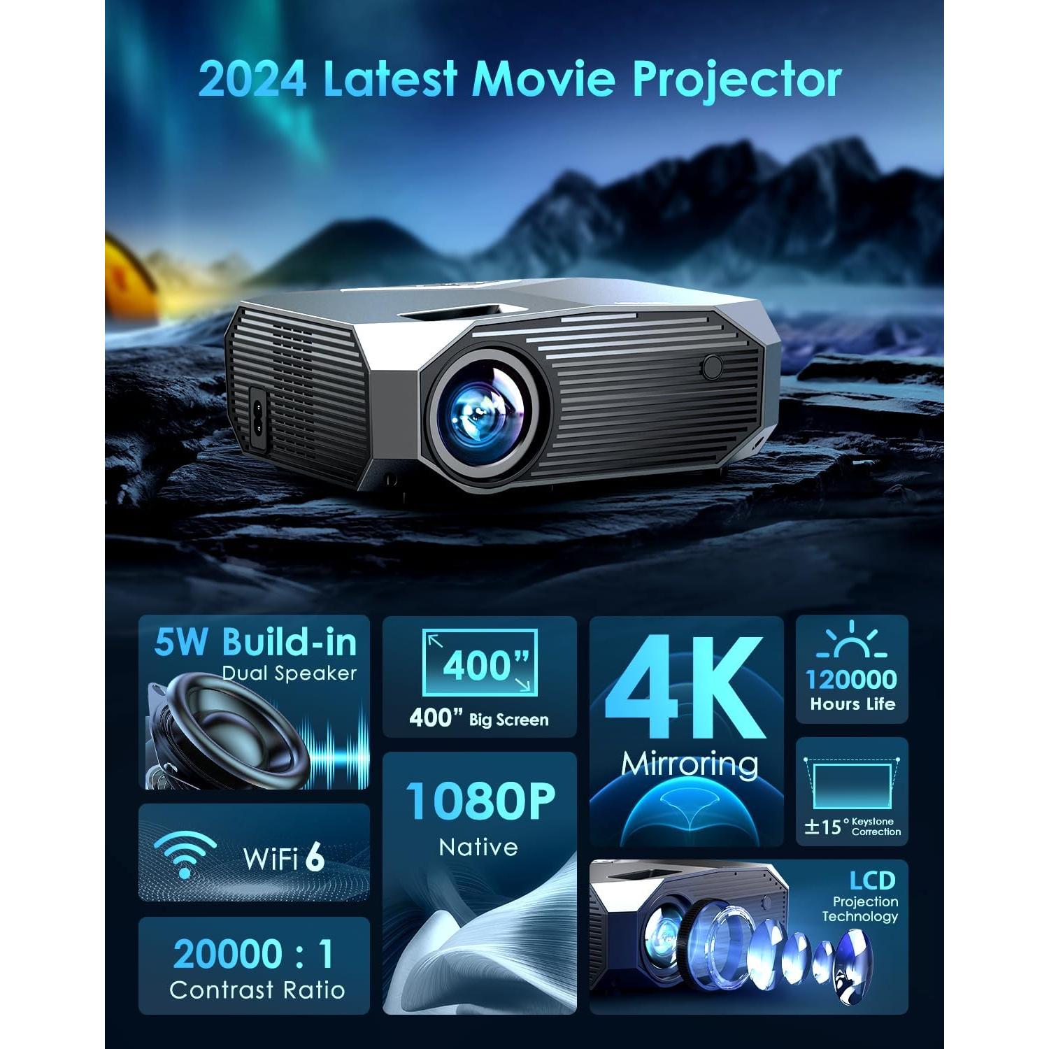 Proyector YOWHICK DP03 4K WiFi Bluetooth Nativo 1080P 20000L