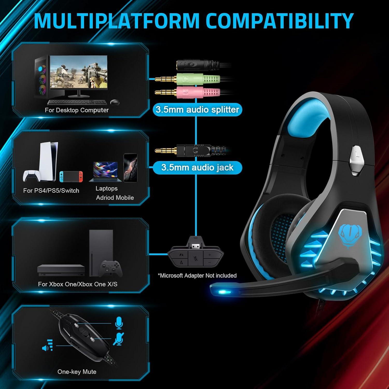 Auriculares Gaming Pacrate GH-1 con Micrófono y Luz LED