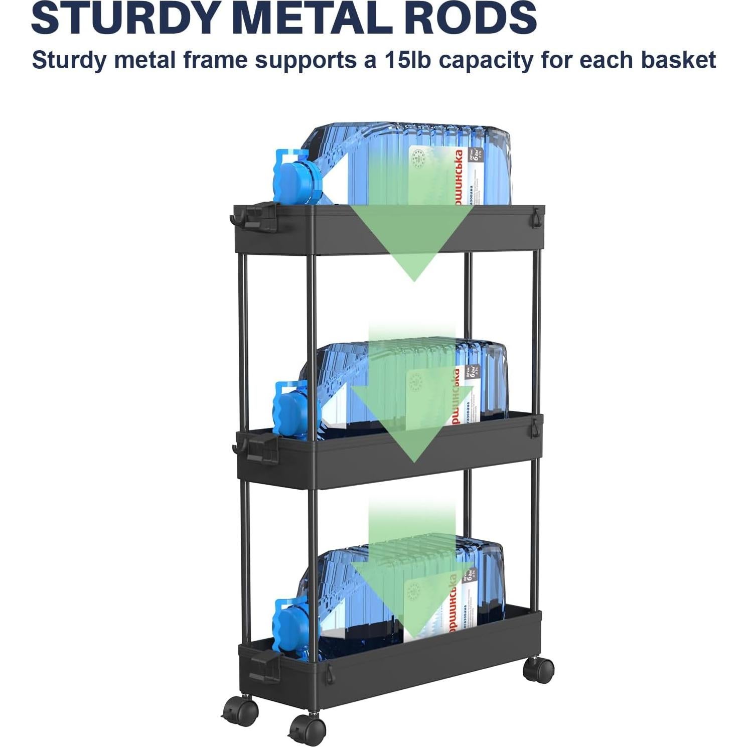 Carro Rodante SPACELEAD 3 Niveles Negro, Almacenamiento Móvil