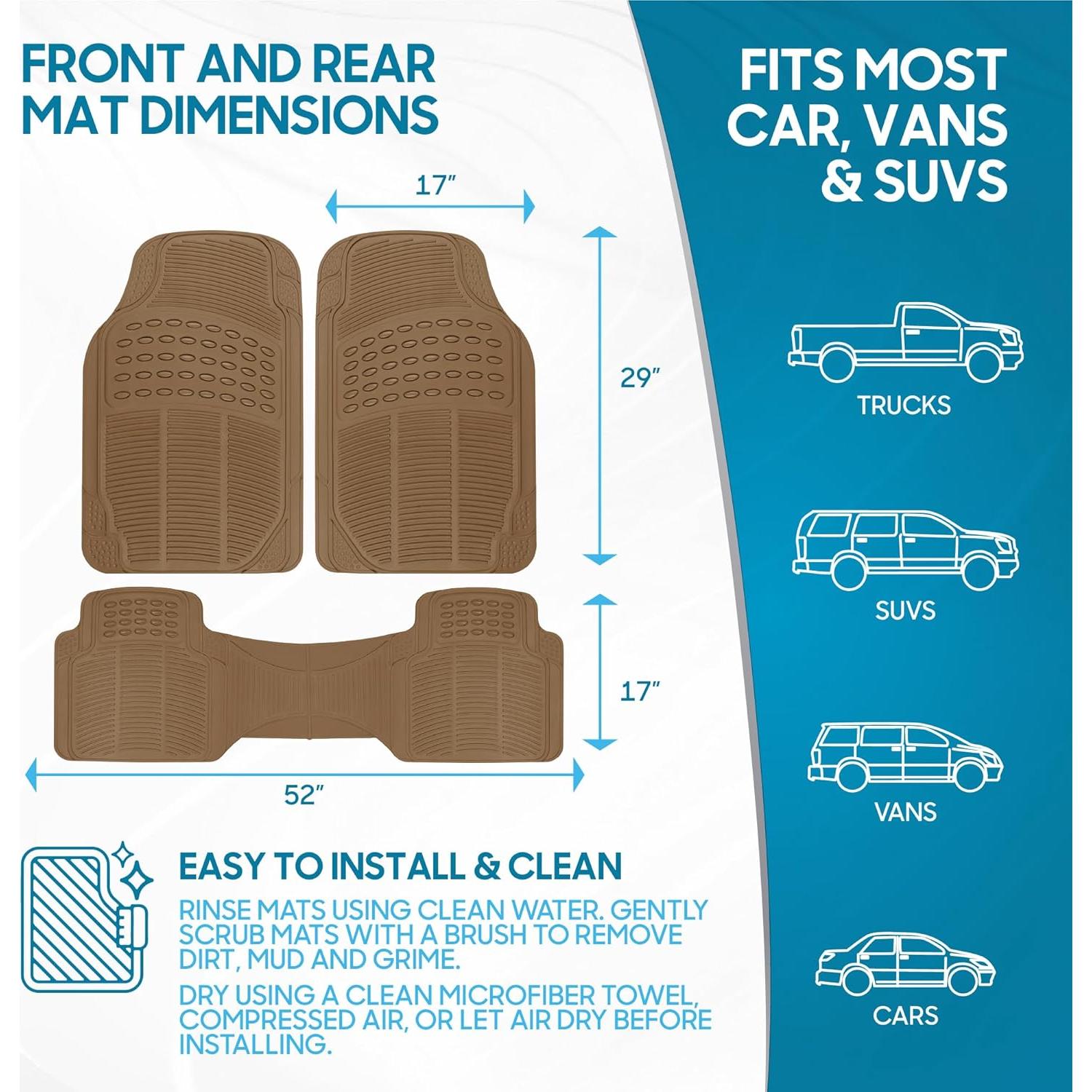 Alfombrillas para Autos BDK M783BG 3 Piezas Beige Ajuste Universal