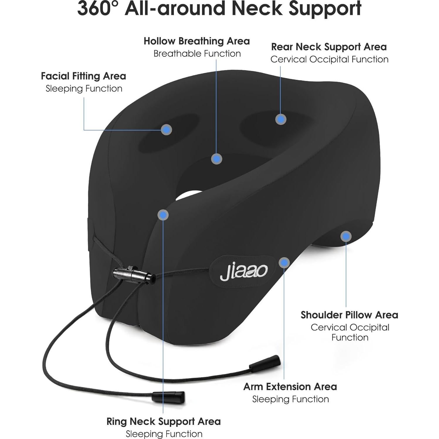 Almohada de Viaje Jiaao JATPNEWPA Espuma de Memoria Negra