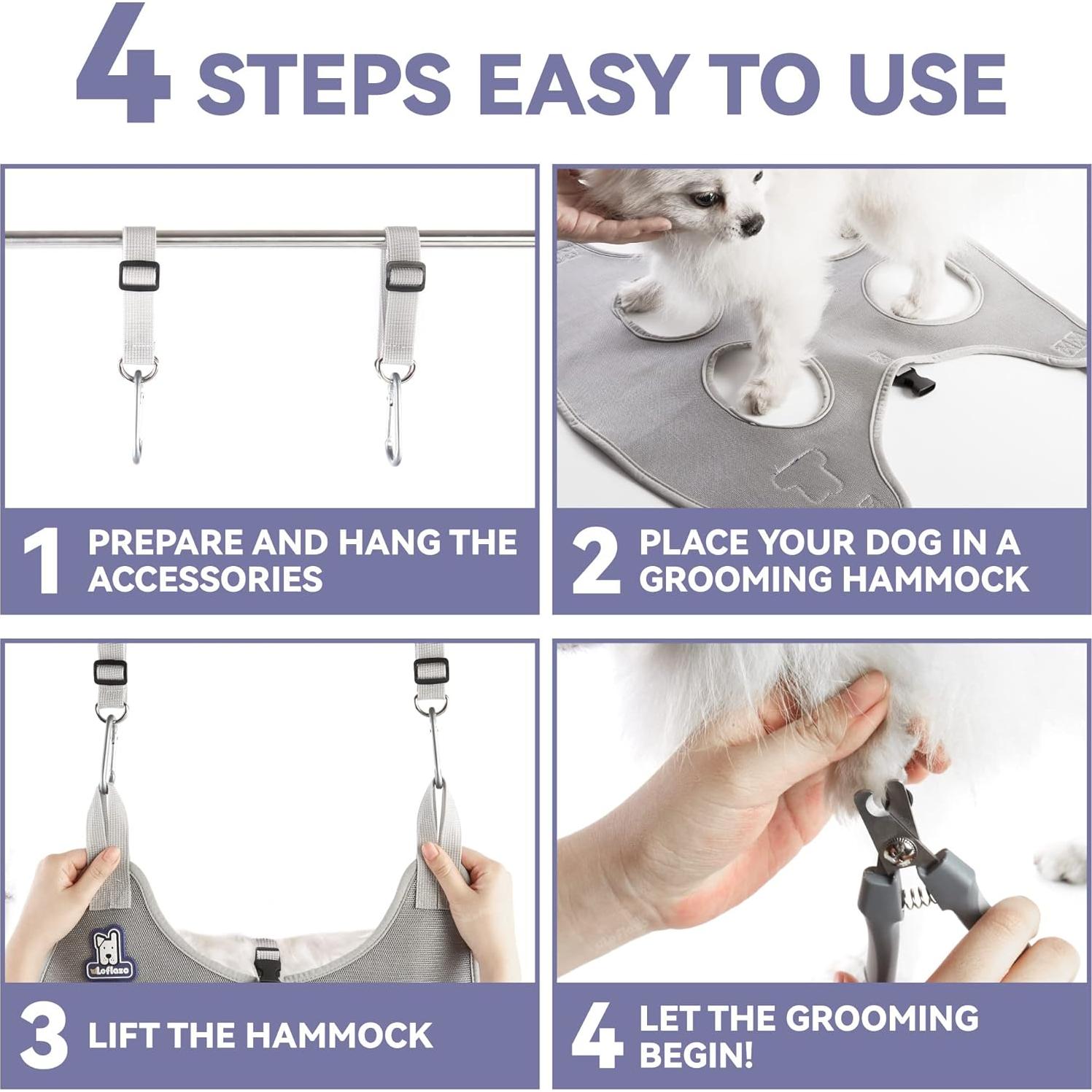 Arnés de Hamaca Loflaze para Acicalamiento de Mascotas XS Gris