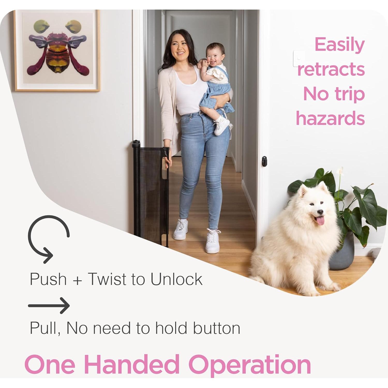 Puerta Retráctil Perma para Bebés y Mascotas 140x84 cm Negra