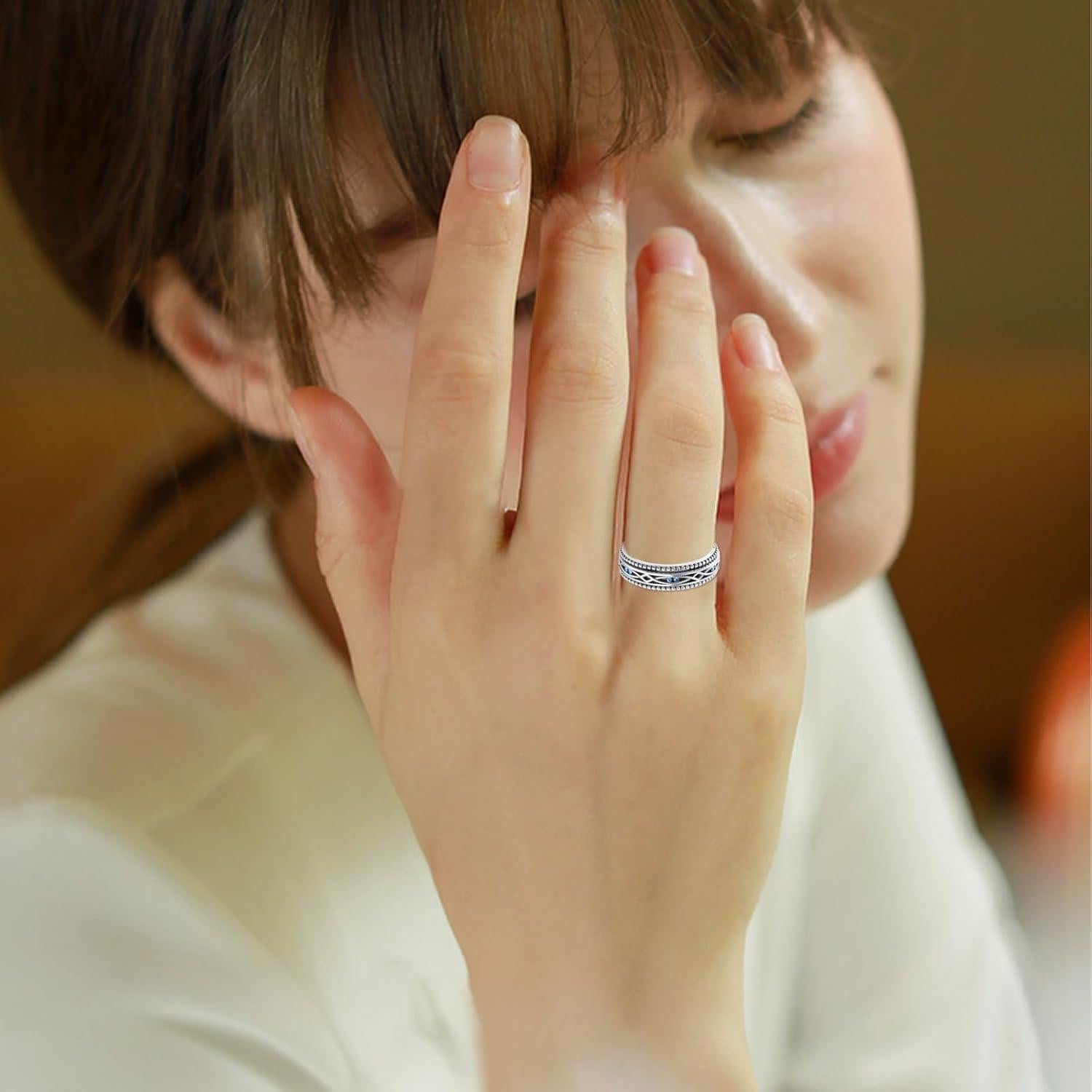 Anillo Giratorio de Ansiedad Plata Esterlina 925 Ojo Maligno