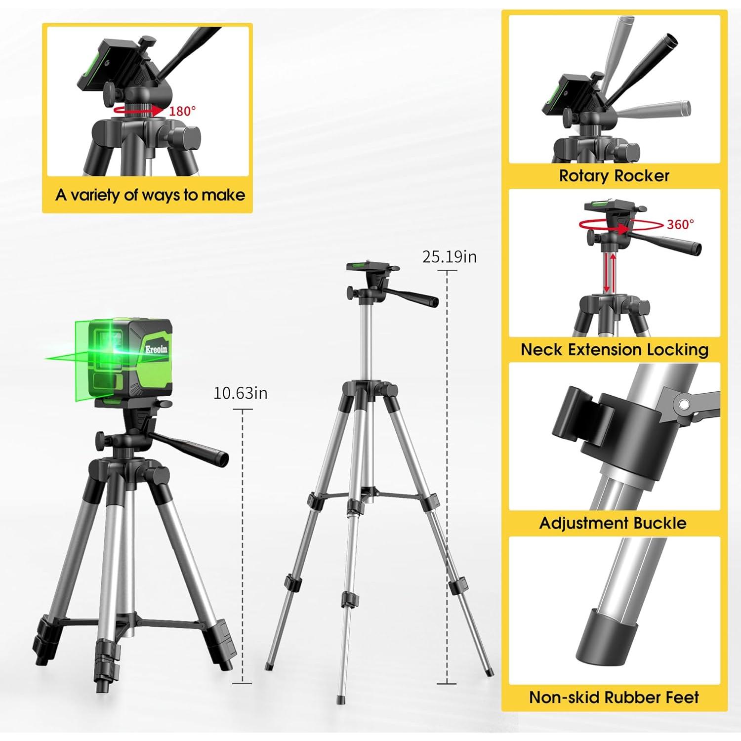 Nivel láser Ereoin con trípode 30m autocompensante verde