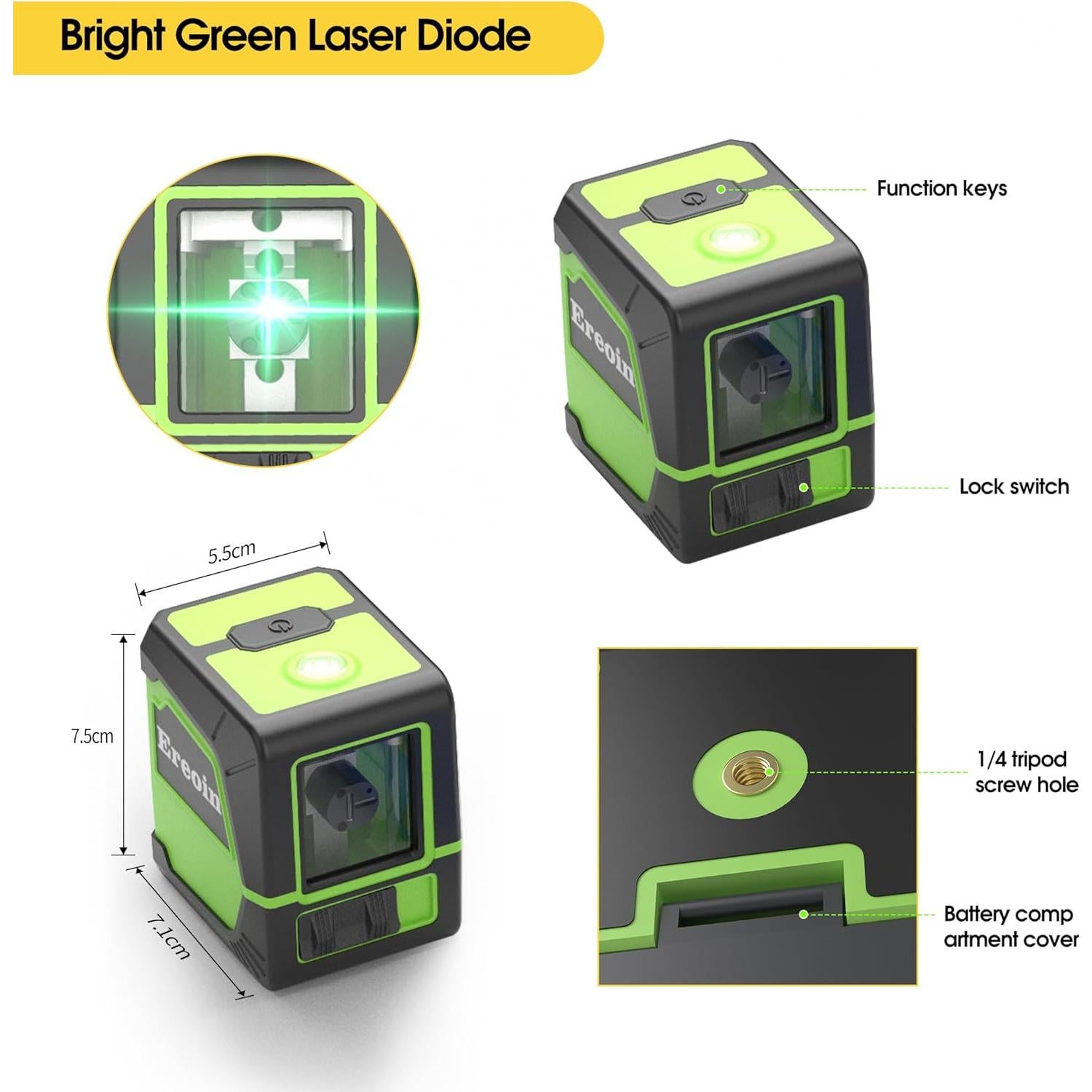 Nivel láser Ereoin con trípode 30m autocompensante verde