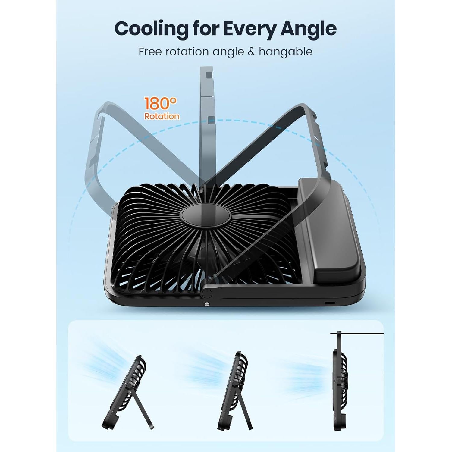 Ventilador Portátil Warmco D3 10000mAh 7" Recargable Negro