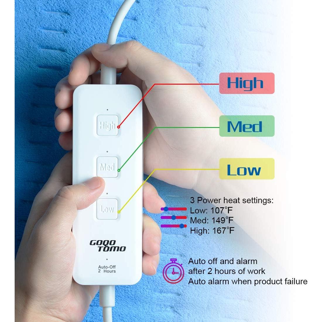 Heating Pad Electric Fast-Heating for Back/Waist/Abdomen/Shoulder/Neck Pain and Cramps Relief - Moist and Dry Heat Therapy with Auto-Off 12"x24" Hot Heated Pad by GOQOTOMO-HF-B(Blue)