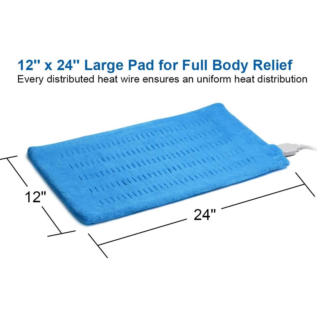 Heating Pad Electric Fast-Heating for Back/Waist/Abdomen/Shoulder/Neck Pain and Cramps Relief - Moist and Dry Heat Therapy with Auto-Off 12"x24" Hot Heated Pad by GOQOTOMO-HF-B(Blue)