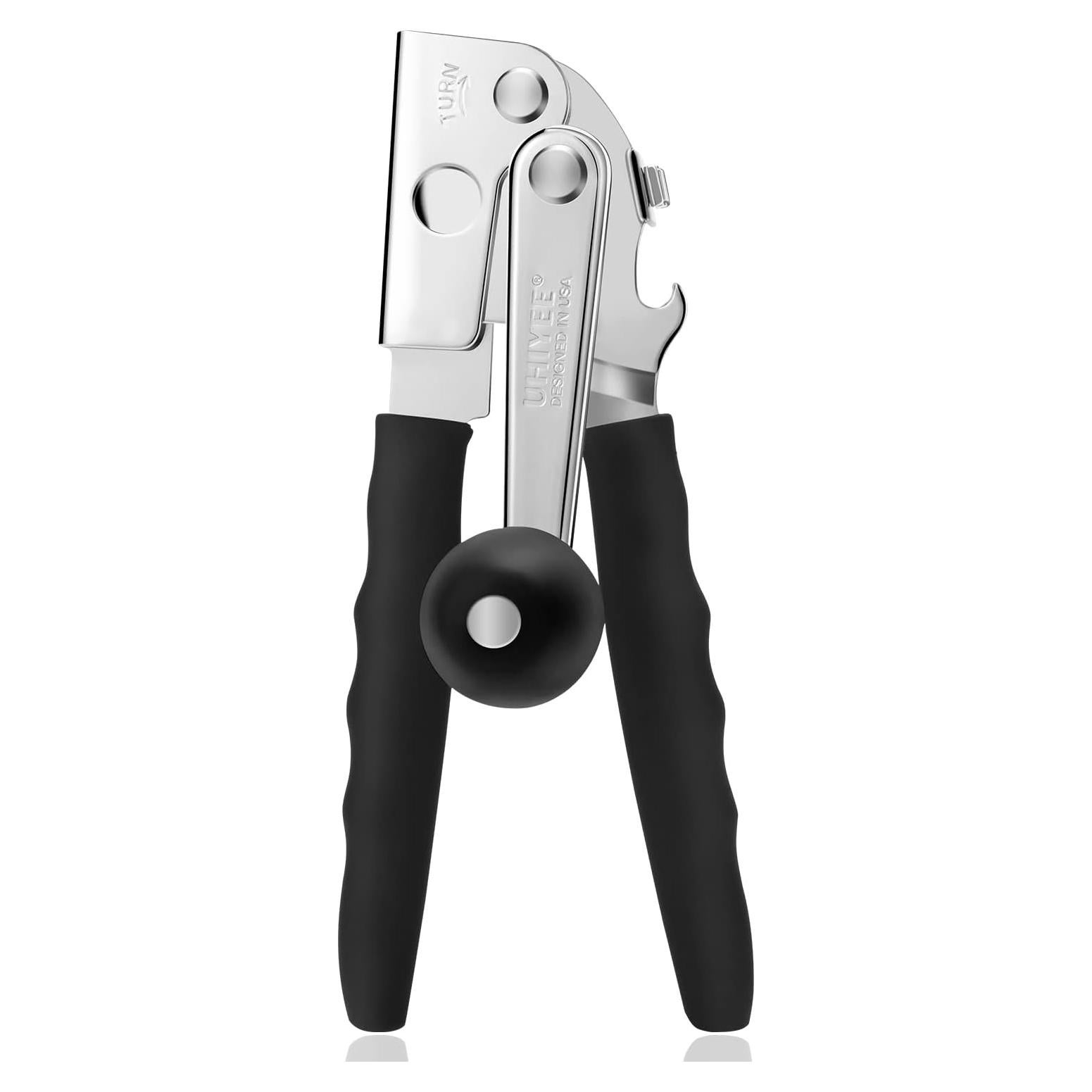 Commercial Can Opener, UHIYEE Hand Crank Can Opener Manual Heavy Duty with Comfortable Extra-long Handles, Oversized Knob, Large Handheld Can Open Easy for Big Cans, Black
