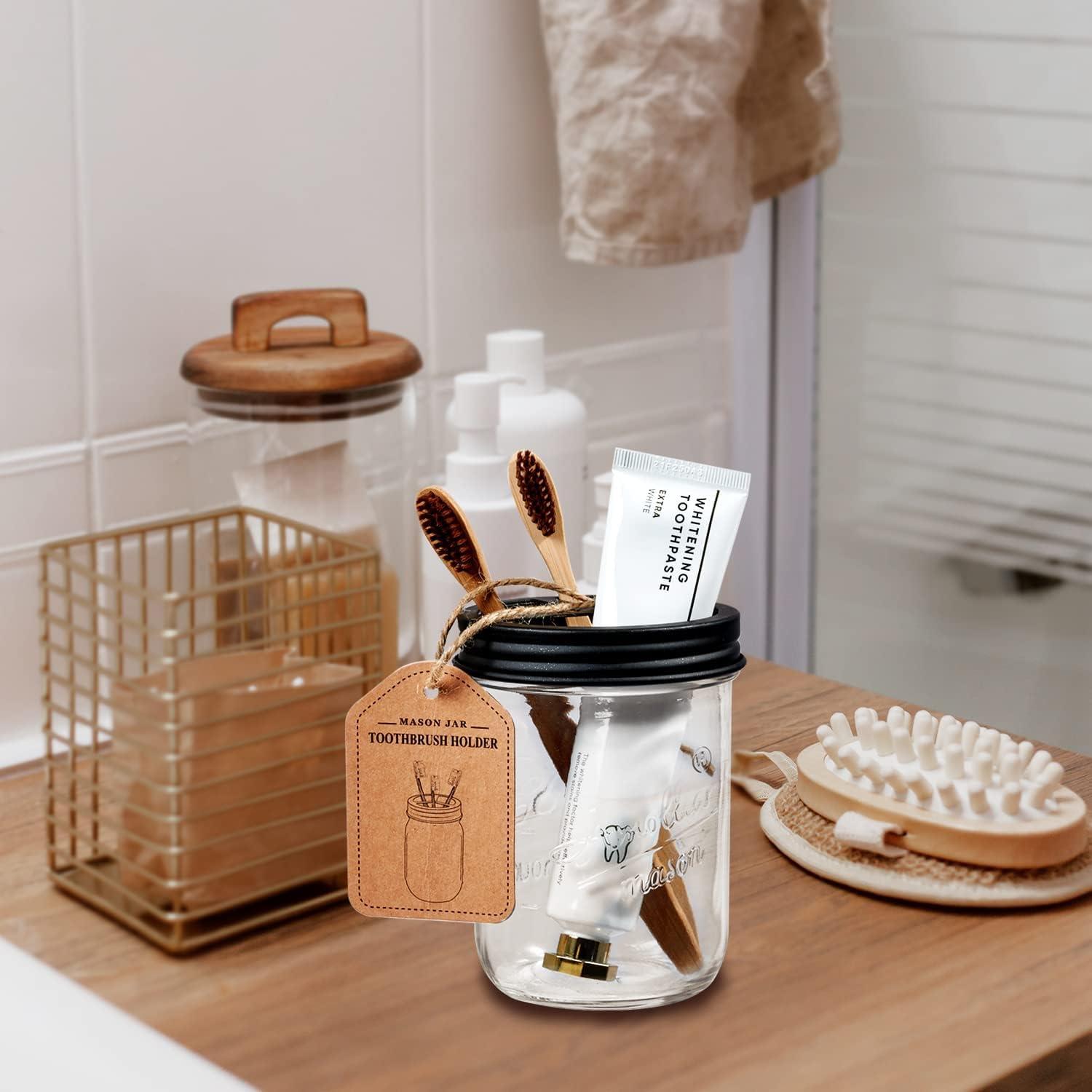 Soporte para Cepillos de Dientes Amolliar - Frasco Mason Negro