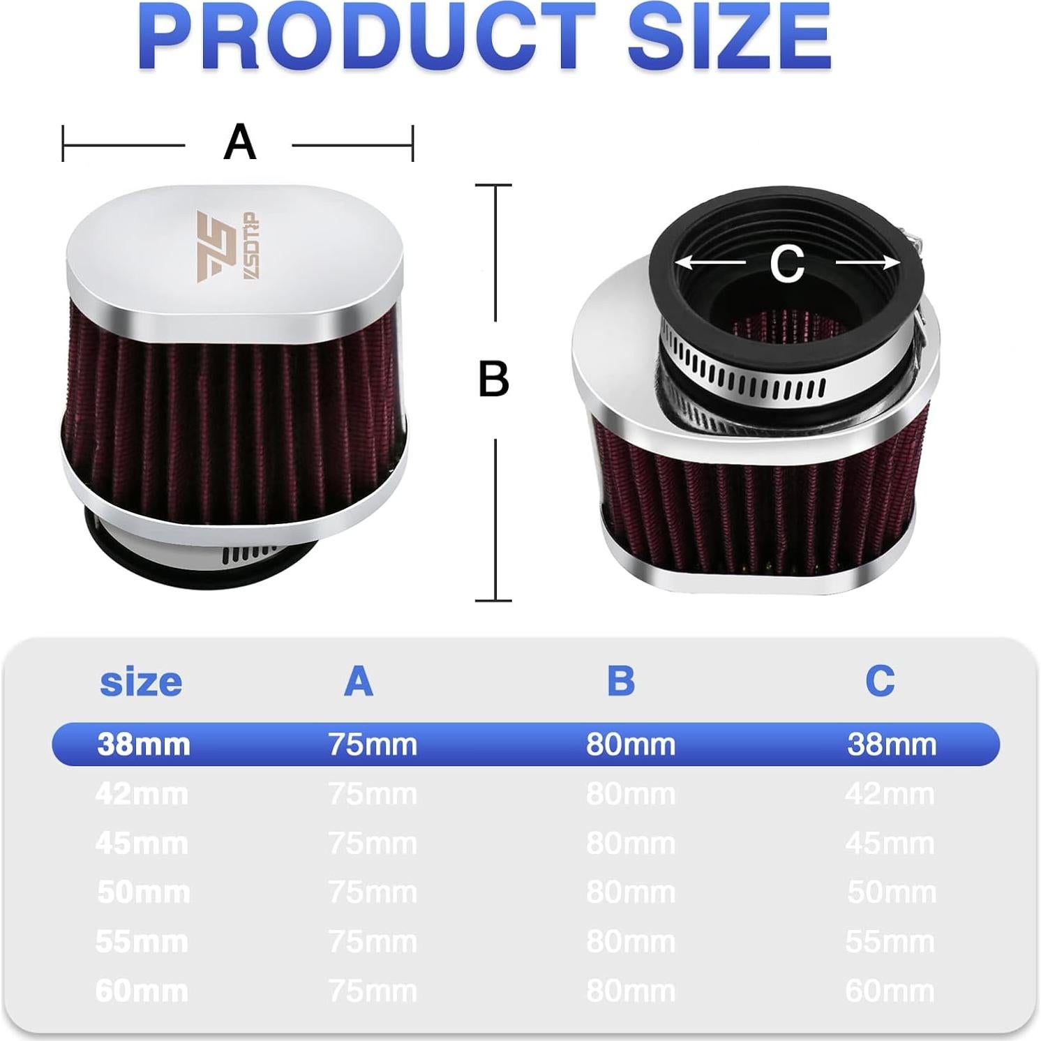 Filtro de Aire ZSDTRP 38MM 2PCS para Motocicleta ATV