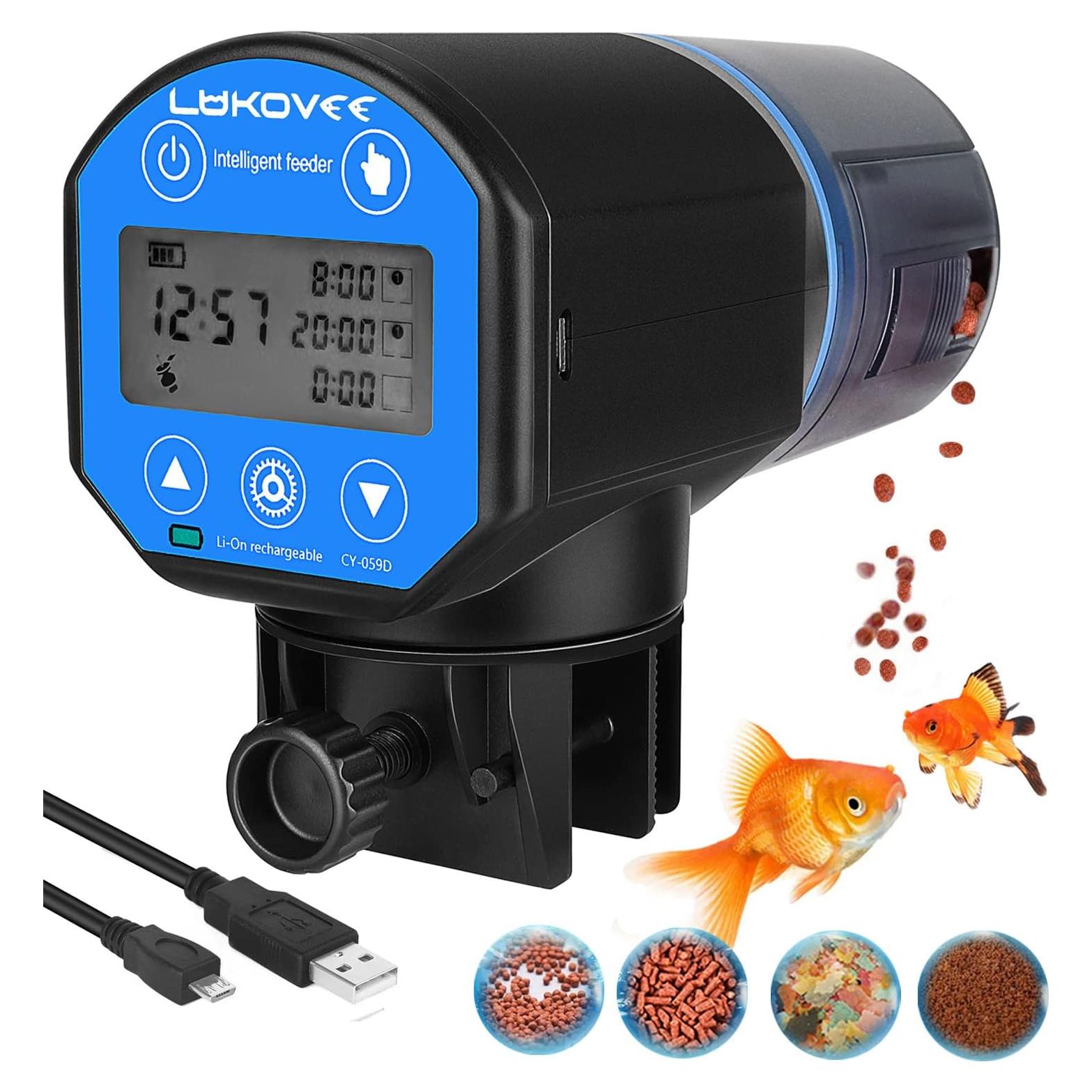 Alimentador Automático de Peces Lukovee 200ml USB Pantalla Hora